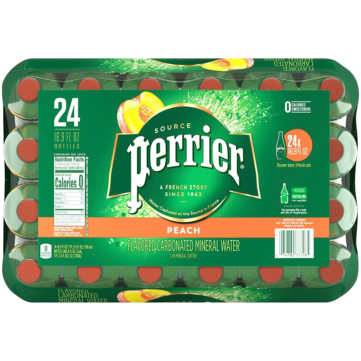 Perrier Flavored Carbonated Mineral Water Plastic Bottles, Peach, 16.9