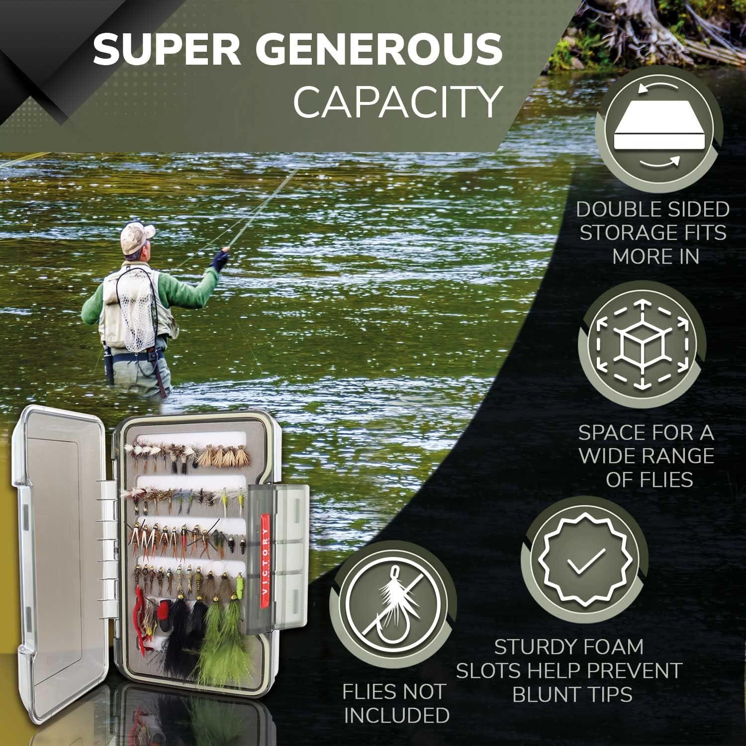 Victory Lear Series 3200 Fly Fishing Box - Waterproof Tackle Organizer Kit  for Your Bass and Trout Gear - Case to Store Flies and Equipment Neatly  (Large)
