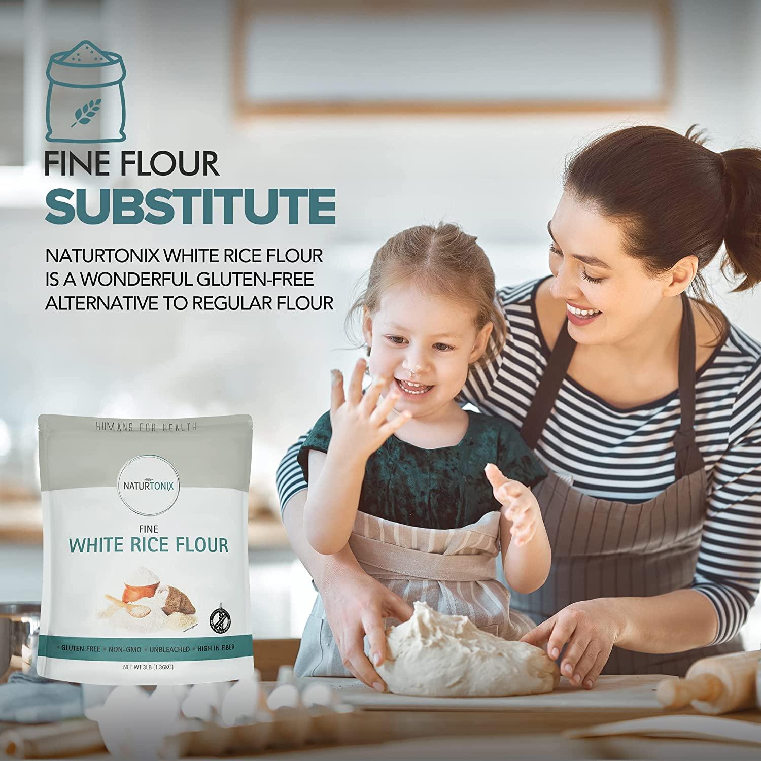 Naturtonix White Rice Flour, 3 LB Resealable Pouch, Perfect for Gluten Free Baking, Non GMO and