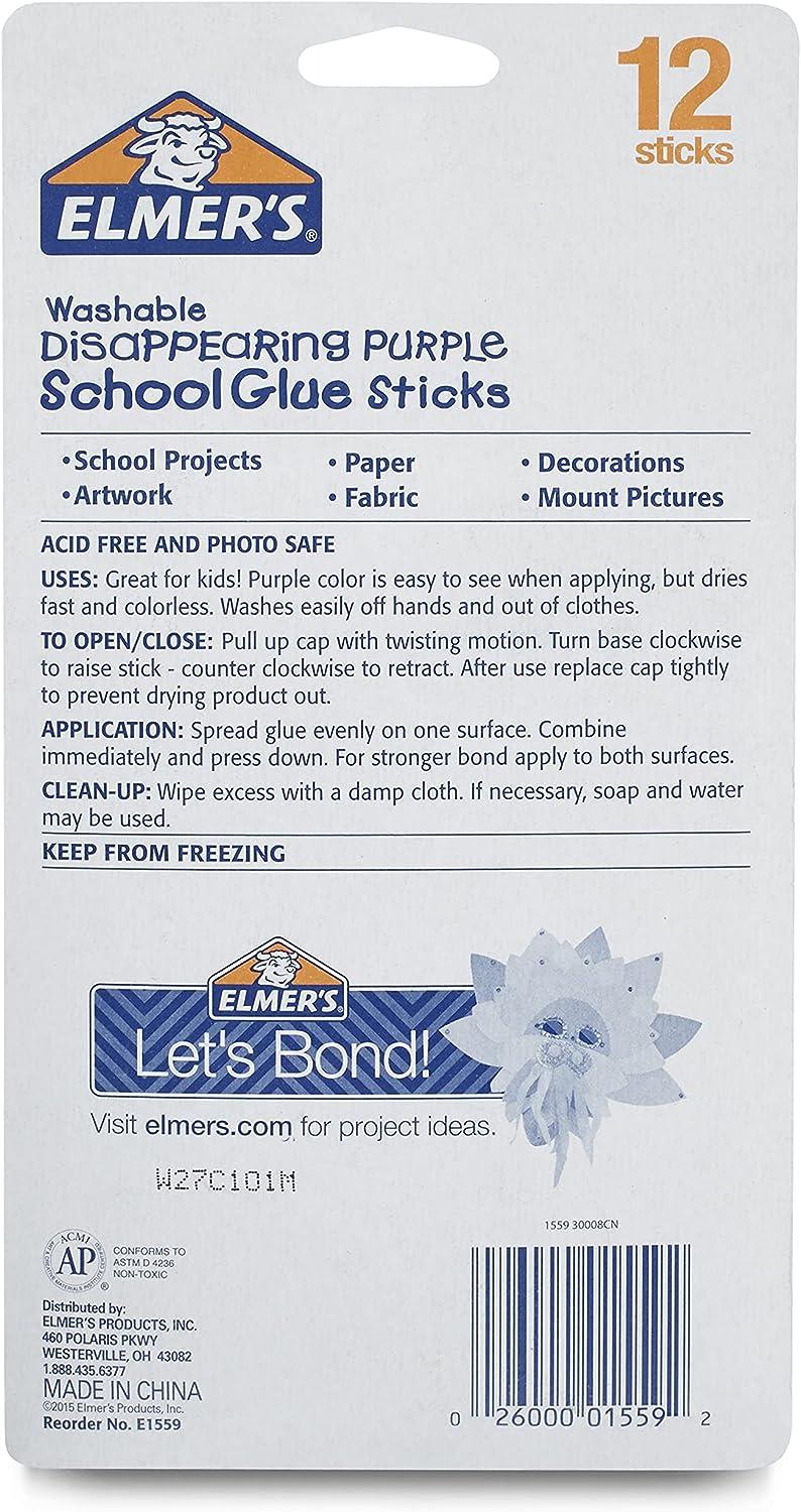 Elmer's, Disappearing Purple School Glue Sticks, Washable, Acid-Free