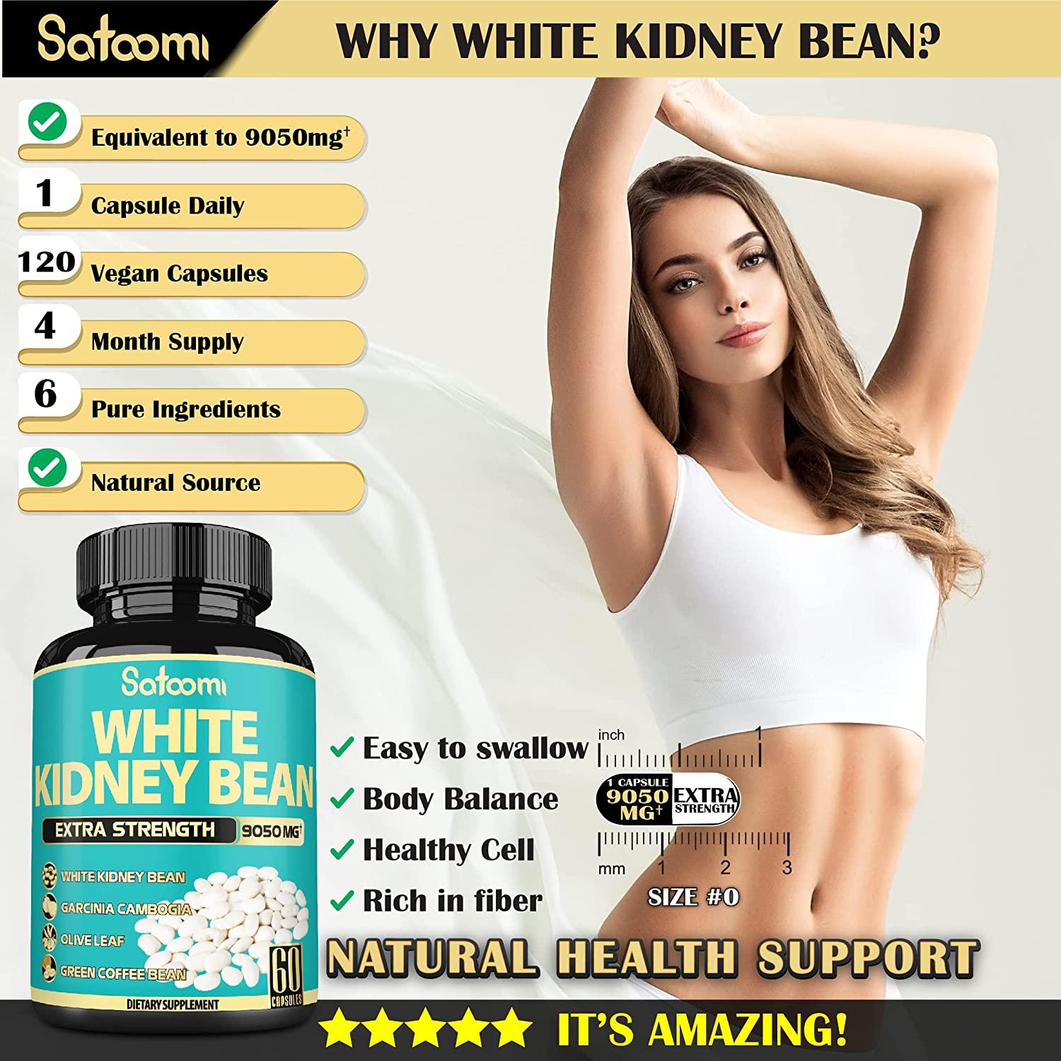 Pure White Kidney Bean Capsules 4 Month Supply Equivalent to 9050mg