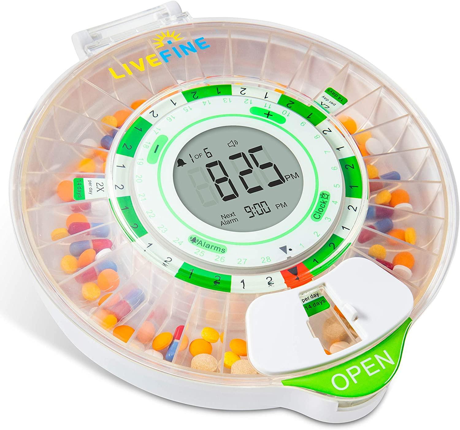 LiveFine 28Day Automatic Pill Dispenser with Key Lock, Upgraded LCD