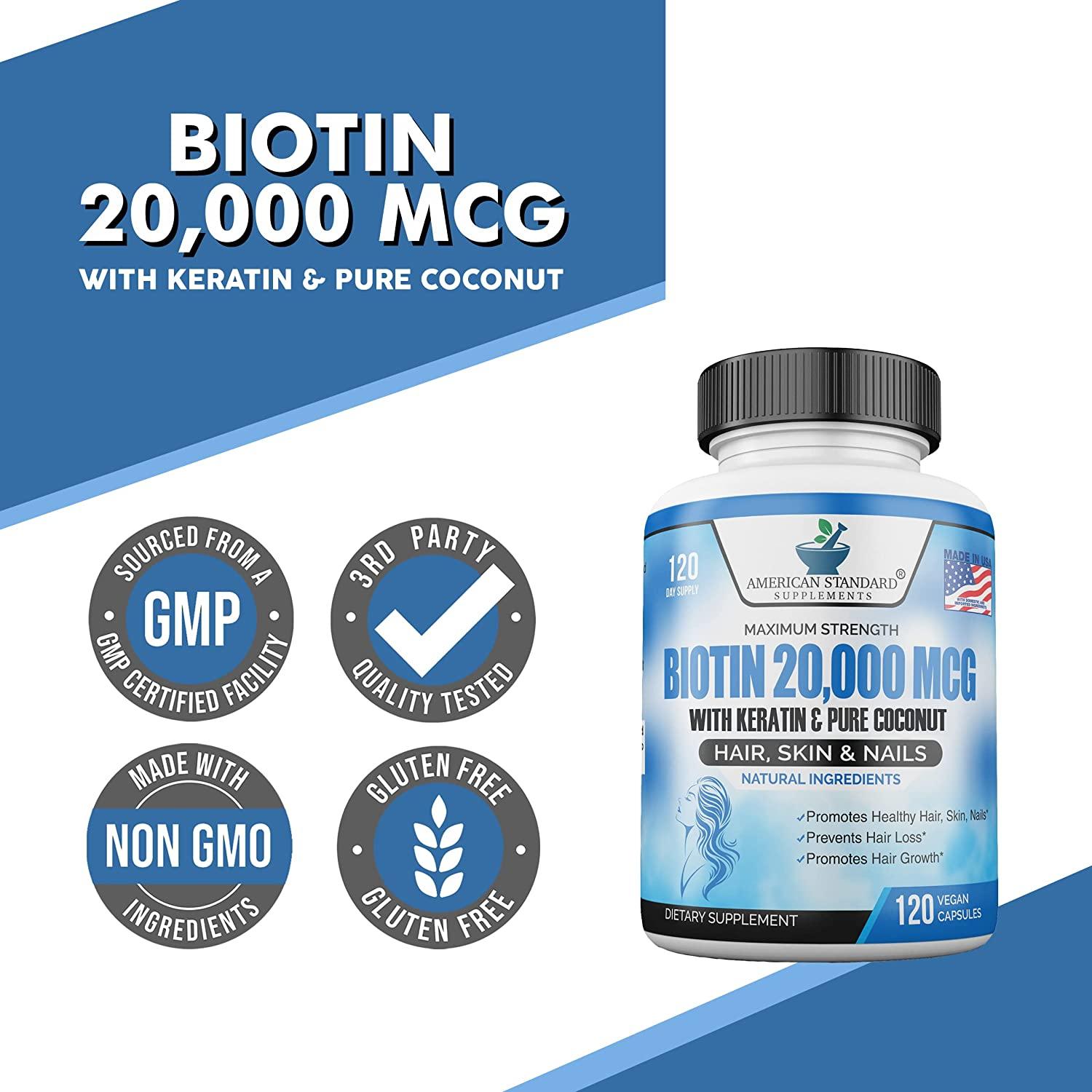 Biotin 20,000mcg with Keratin, Organic Coconut and Zinc, Hair Growth Supplements, Biotin Supplements, Healthy Hair Skin & Nails for Adults, No Filler, No Stearate, 120 Vegan Capsules, 120 Day Supply Biotin 20,000mcg with Keratin, Organic Coconut and Zinc, Hair Growth Supplements, Biotin Supplements, Healthy Hair Skin & Nails for Adults, No Filler, No Stearate, 120 Vegan Capsules, 120 Day Supply