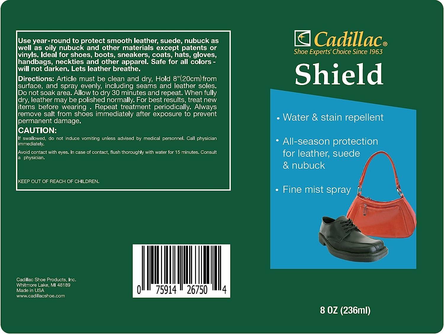 Cadillac Shield Water and Stain - Leather and Fabric Protector Spray -  Great for Shoes - 5.5 oz - Waterproof and Protect Suede, Leather, Nubuck