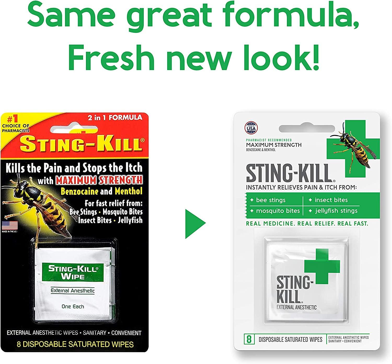 StingKill First Aid Anesthetic Wipes, Instant Pain + Itch Relief from