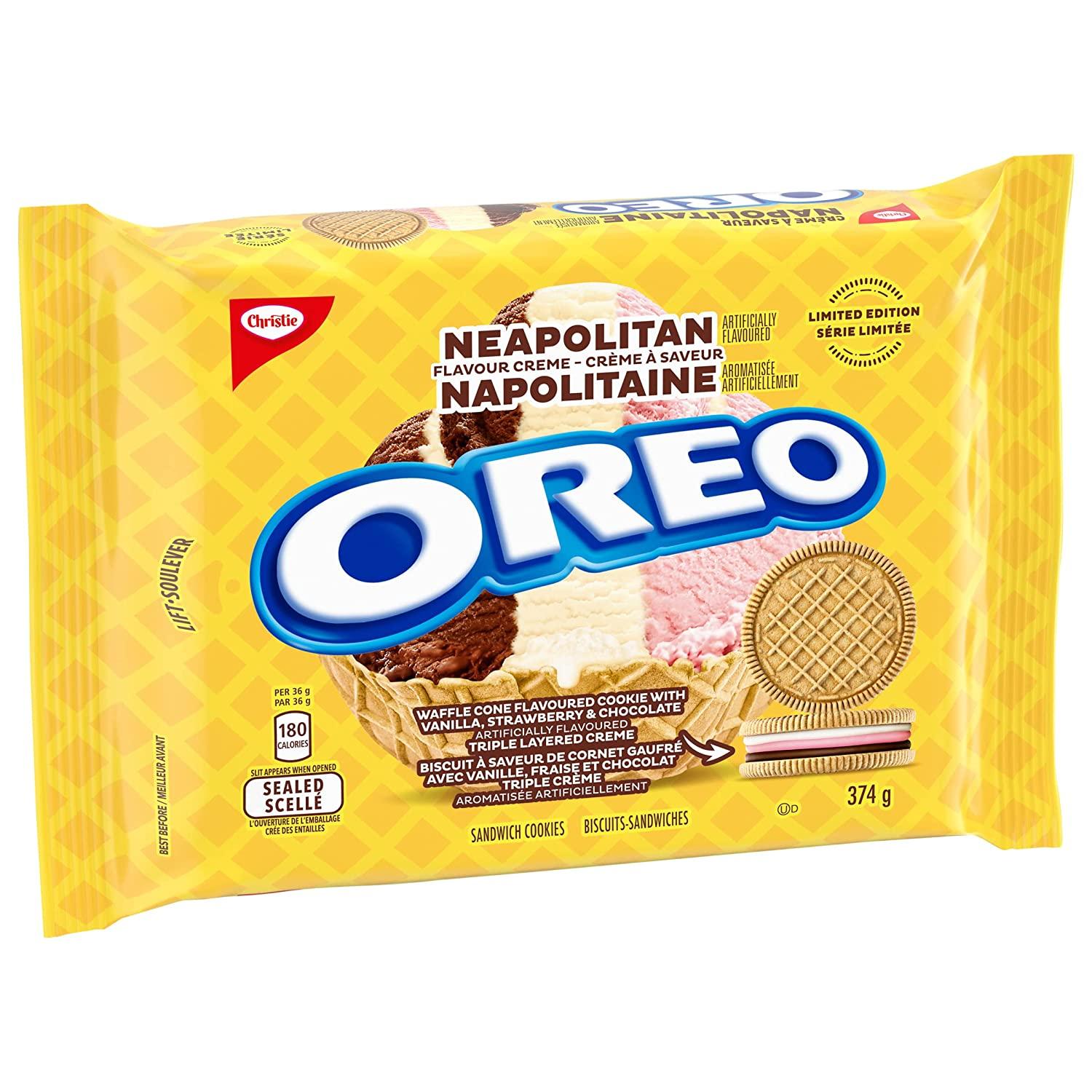 Oreo Neapolitan Flavor Crme Cookies, 374g/13.2 oz. Imported from Canada