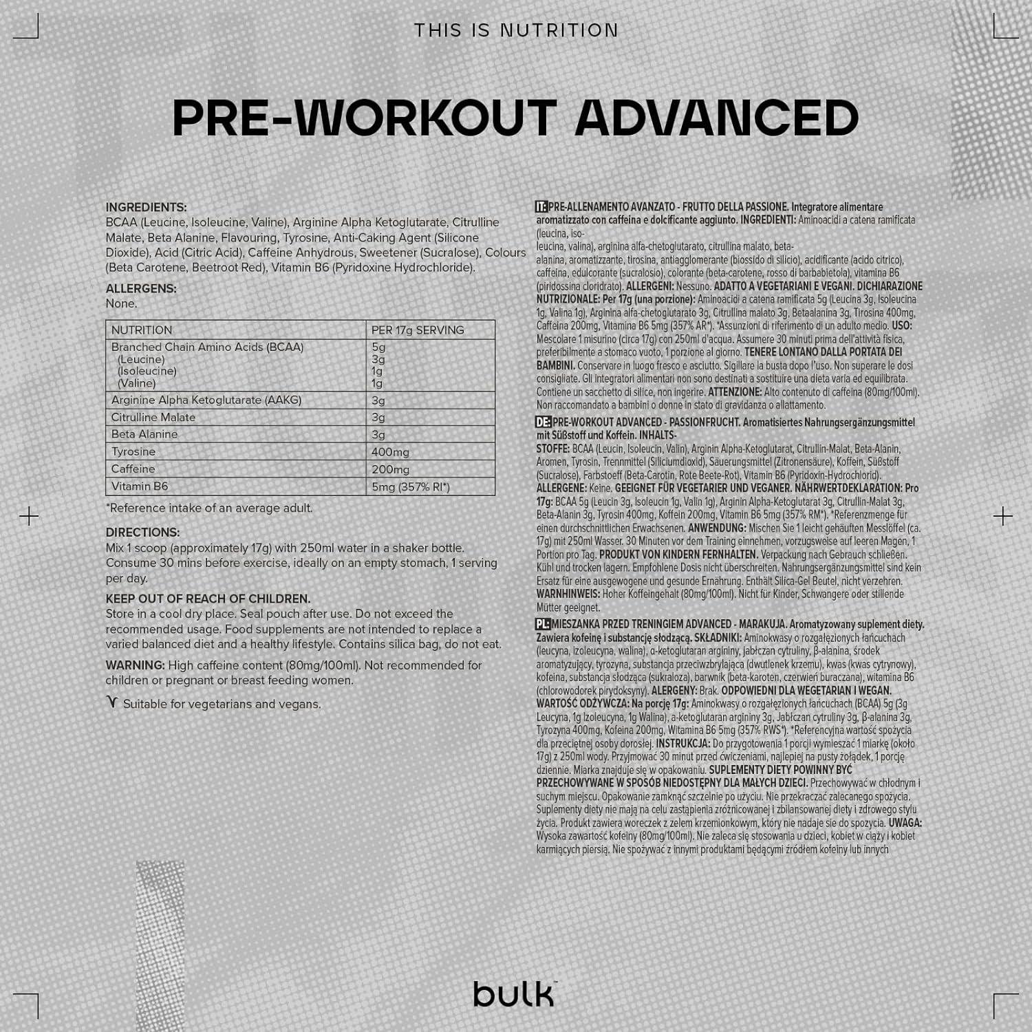 Bulk Pre Workout Advanced Passionfruit 100g Passionfruit 100g