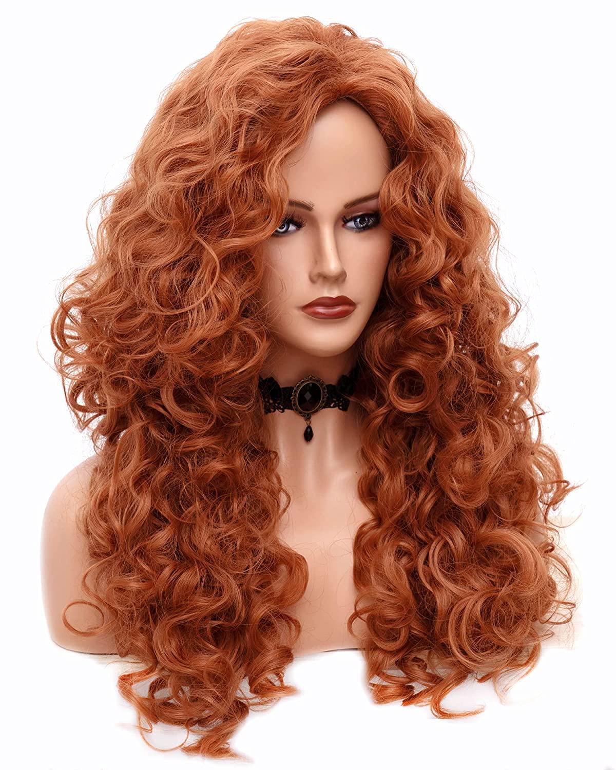 Rugelyss Long Wavy Wig 28 Inches Natural Copper Red Synthetic Kinky Curly Hair for Women