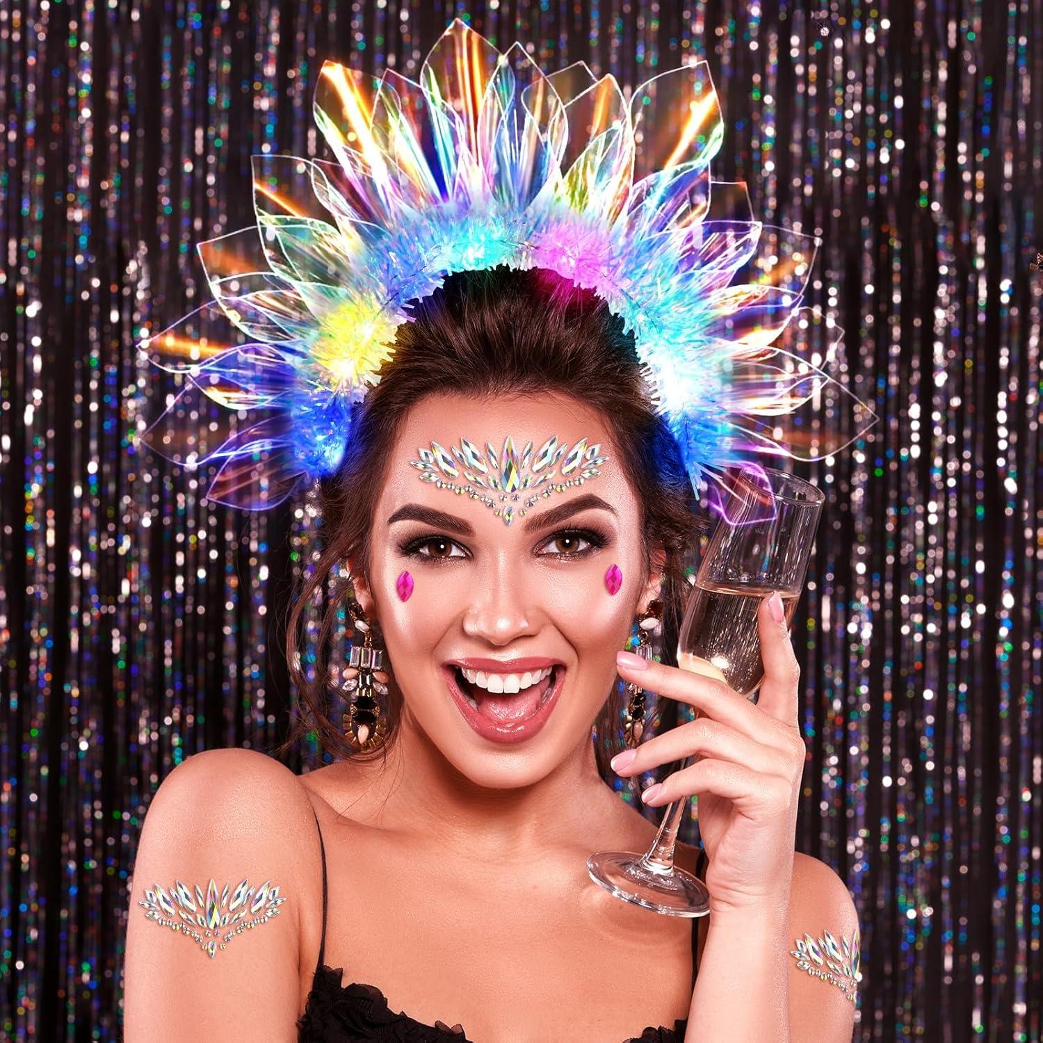 niCWhite Light Up Headband LED Crown Headbands Glow Tinsel