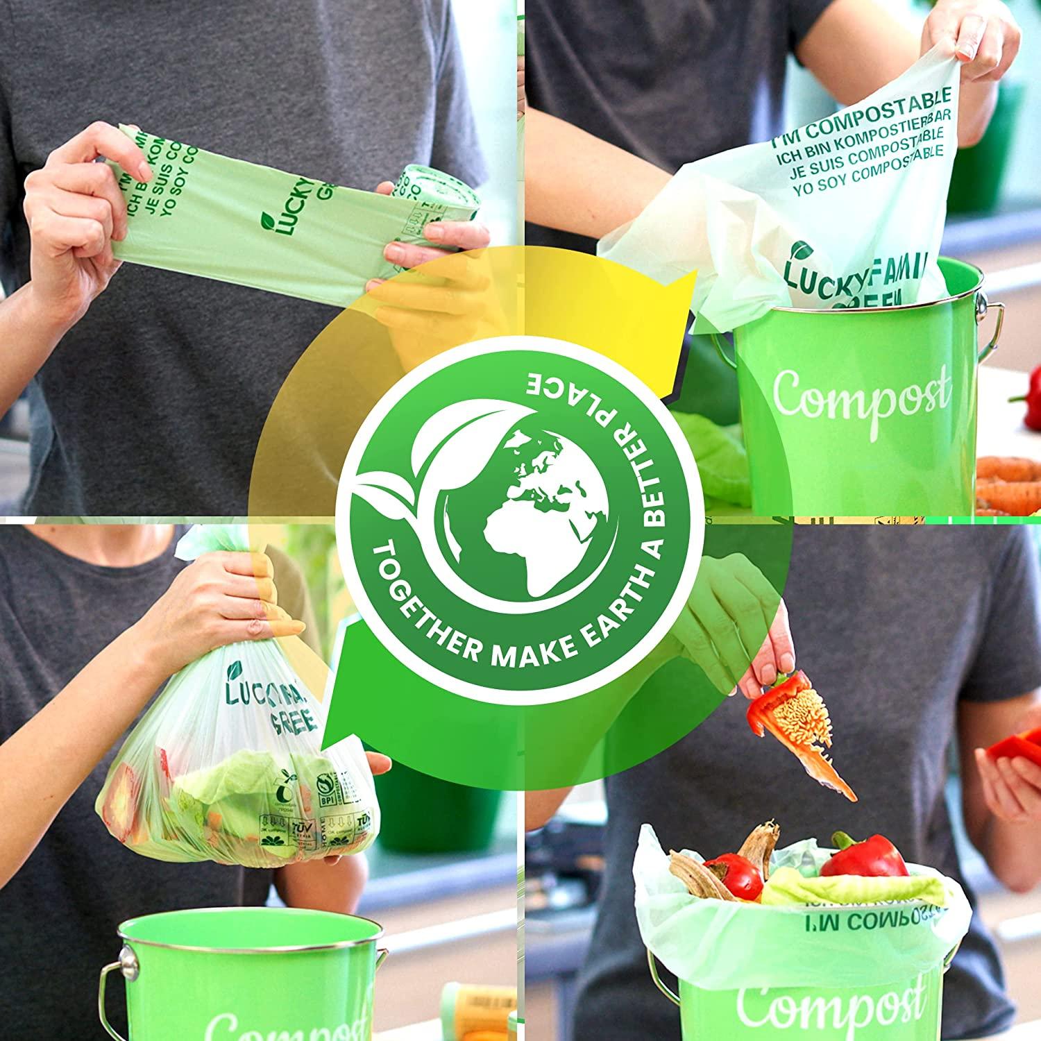 Lucky Family Green Compost Bags for Kitchen Countertop Bin 1.3 up to 1.
