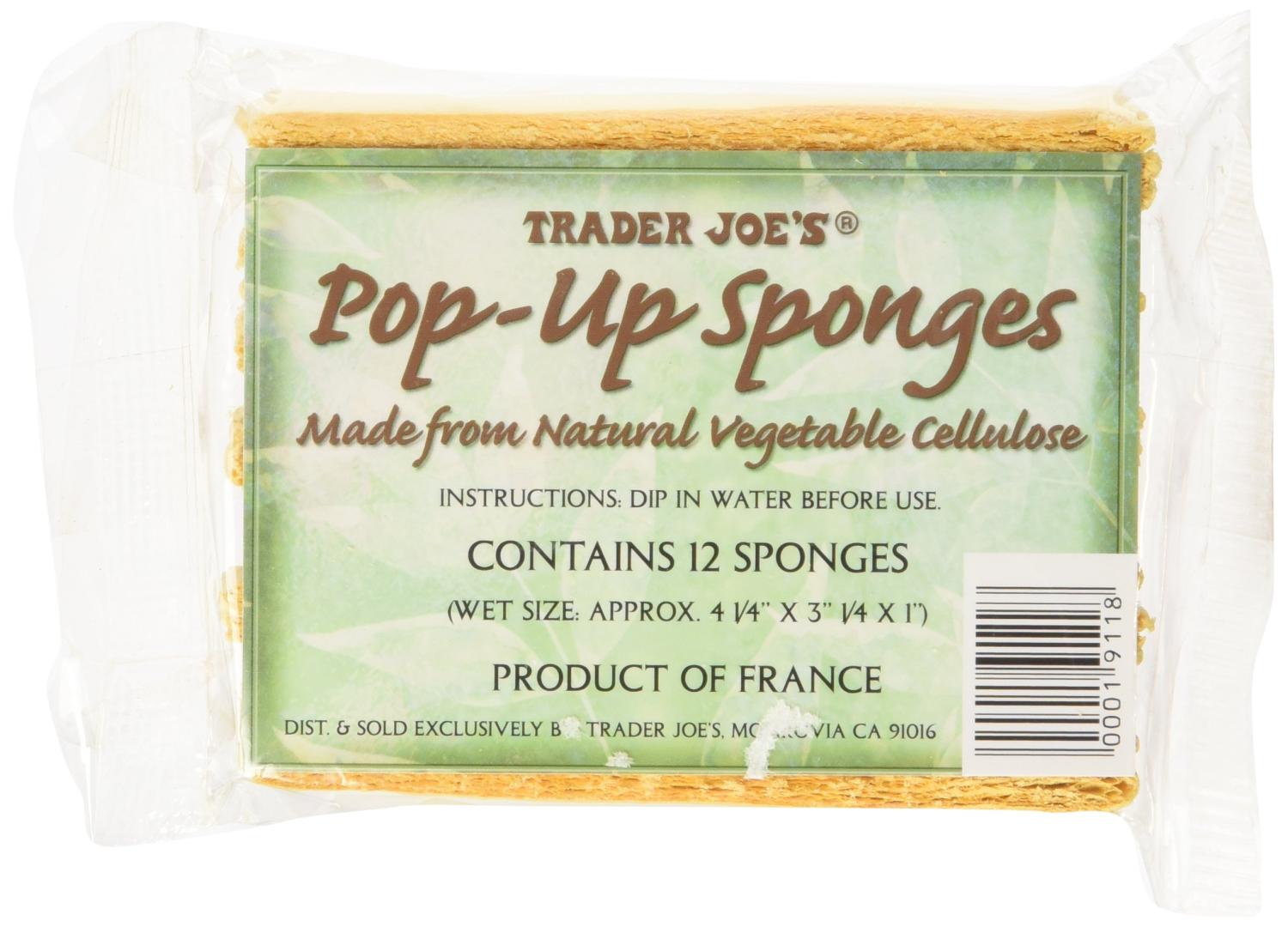 Trader Joes Pop up Sponges Made from Natural Vegetable Cellulose 12 Sponges 1 Pack