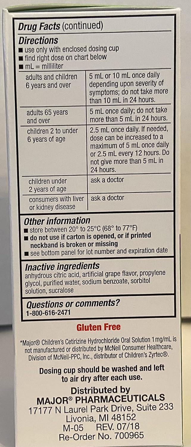 Children's CETIRIZINE Hydrochloride Oral Solution 1MG/ML Allergy