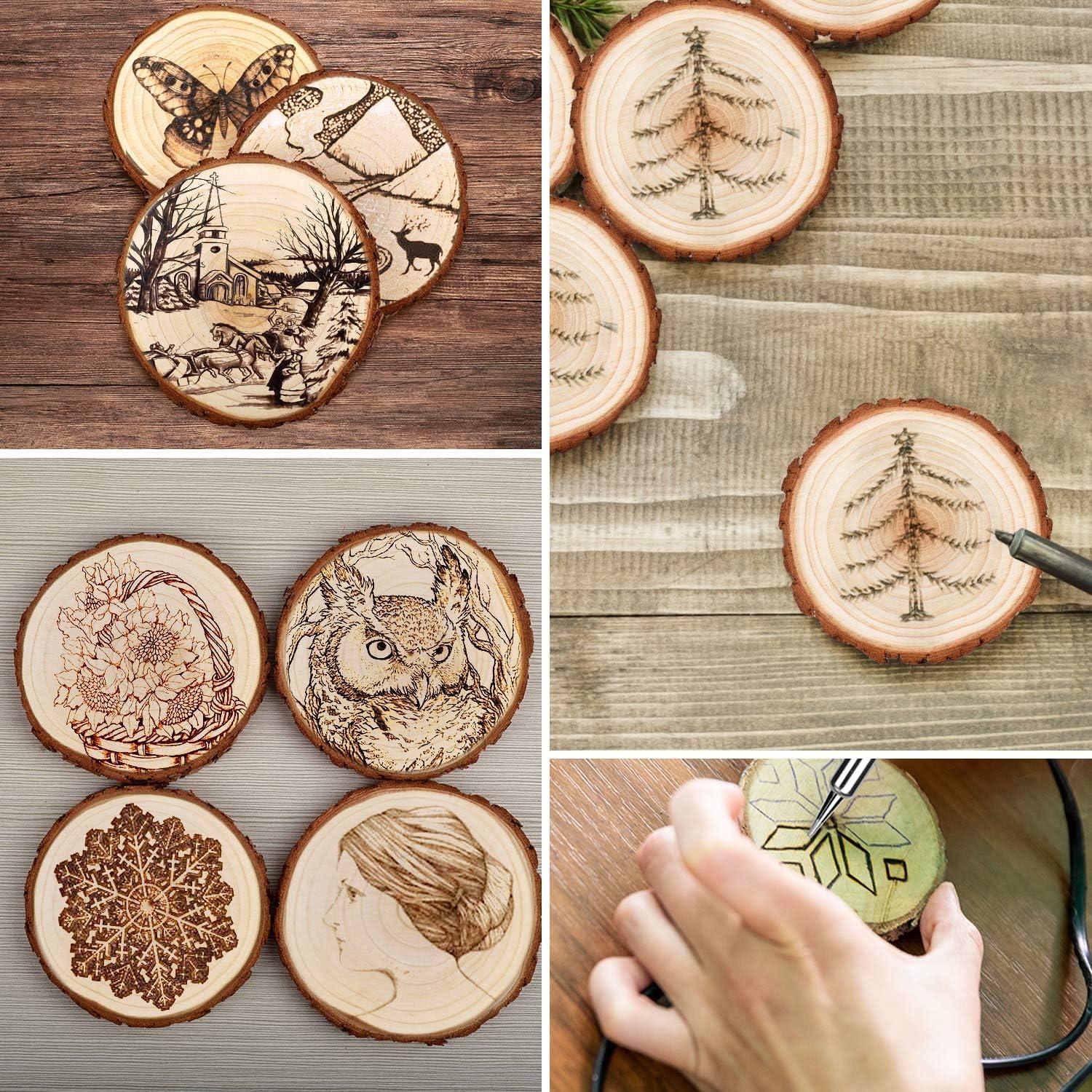 KOHAND 30 PCs 3.6-4 Inch Wood Slices for Crafts,Unfinished Wood Rounds with  Bark, Round Wooden Discs Circles for Christmas Ornaments Wedding Rustic