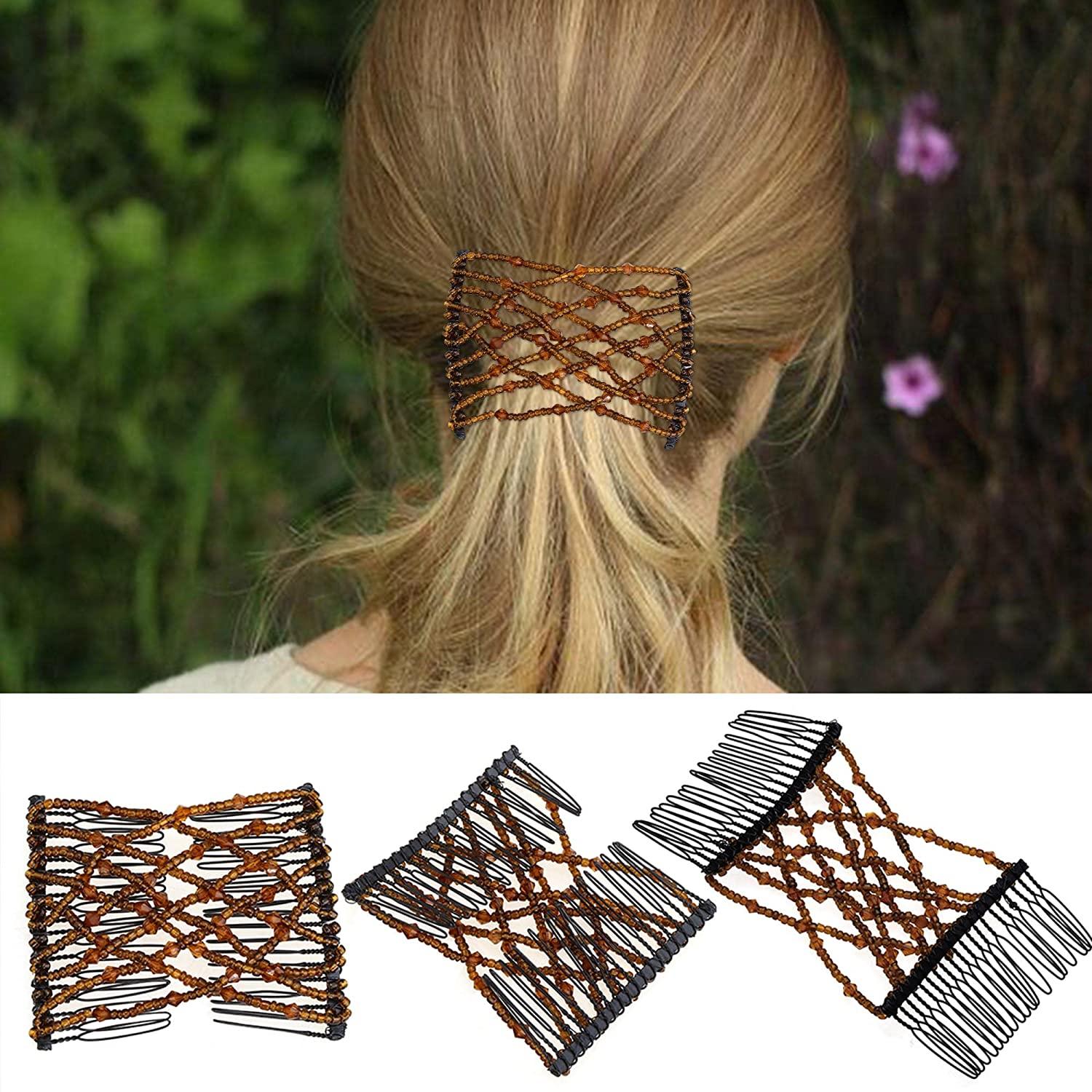 Aethland 6 Pieces Magic Hair Comb Elastic Beaded Hair Clips Women Stretchy  Bride Double Slides Hairpins Combs for Women Ladies Girls DIY Hair Styling  Accessories