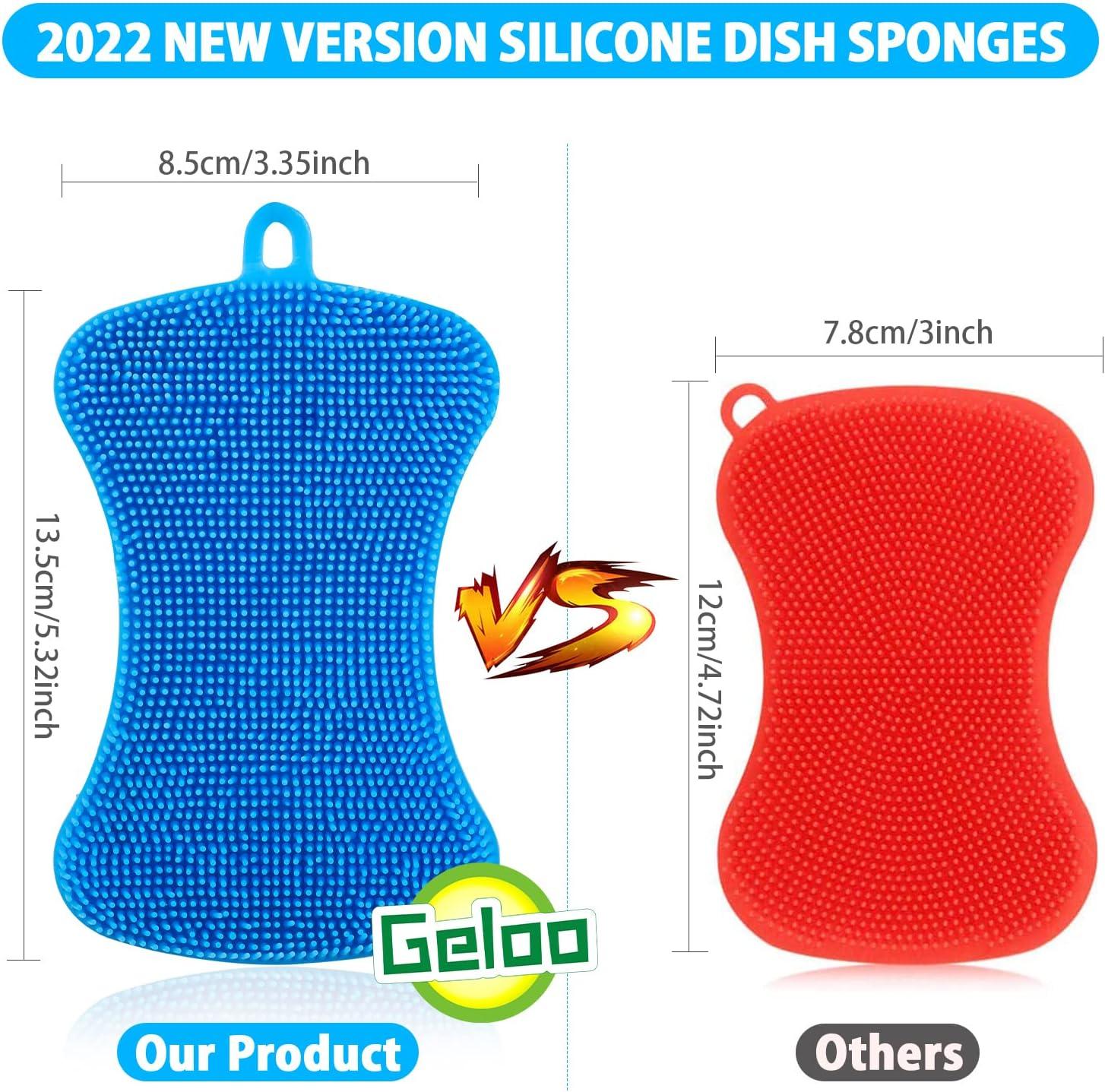 Geloo Silicone Sponge Dish Sponges, Silicone Sponge Dish Washing Kitchen  Gadgets Brush Accessories, Kitchen Sponge Double Sided Cleaning Sponges ( 3  Pack ), Blue+Grey+Green (aa2)