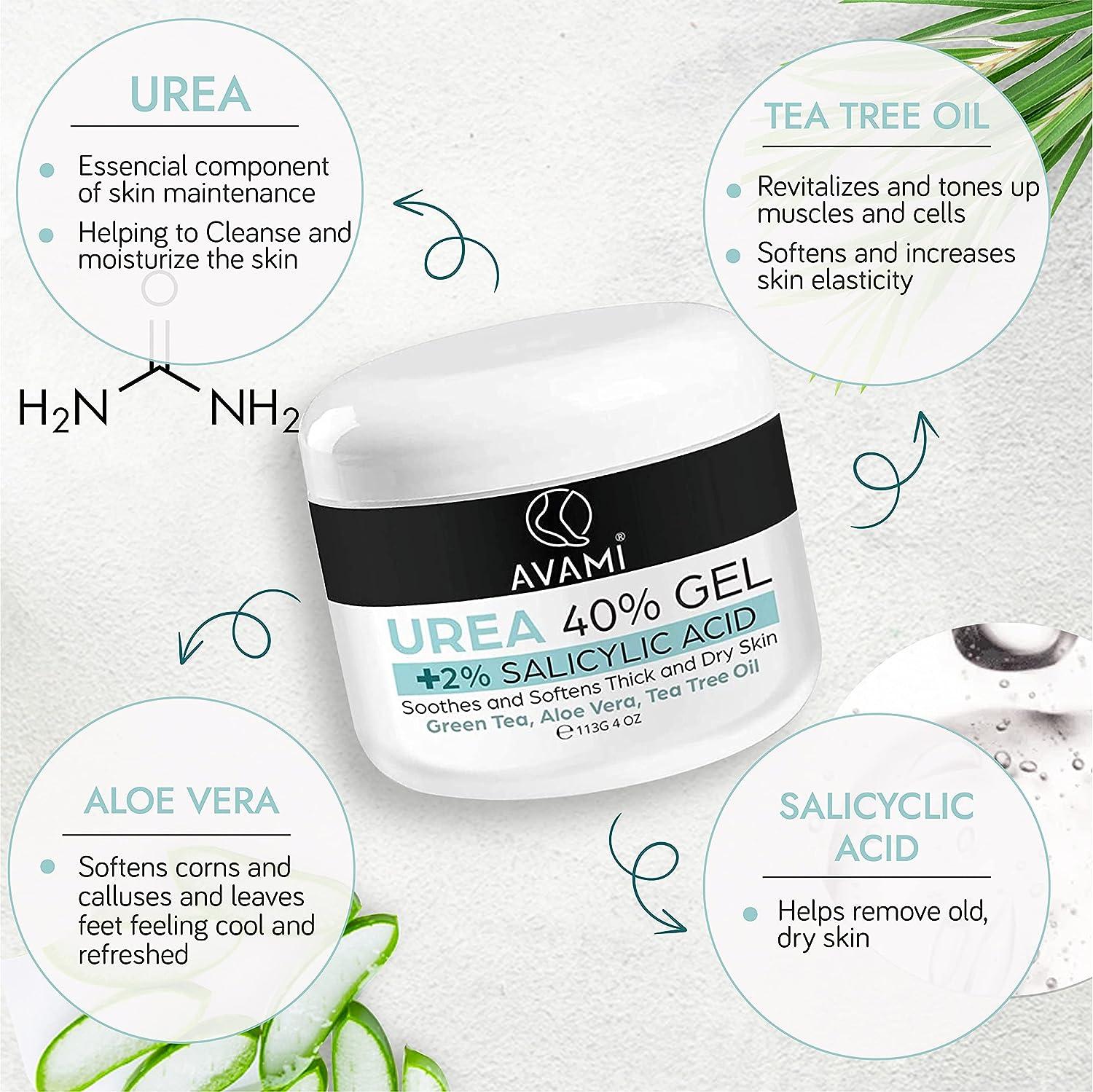 AVAMI 40% Urea Gel with Salicylic Acid, Tea Tree & Aloe Vera - Softens Dry  Skin, Heals Cracked Heels & Calluses (Set) | Buy Now with Express  International Delivery | GoSupps.com
