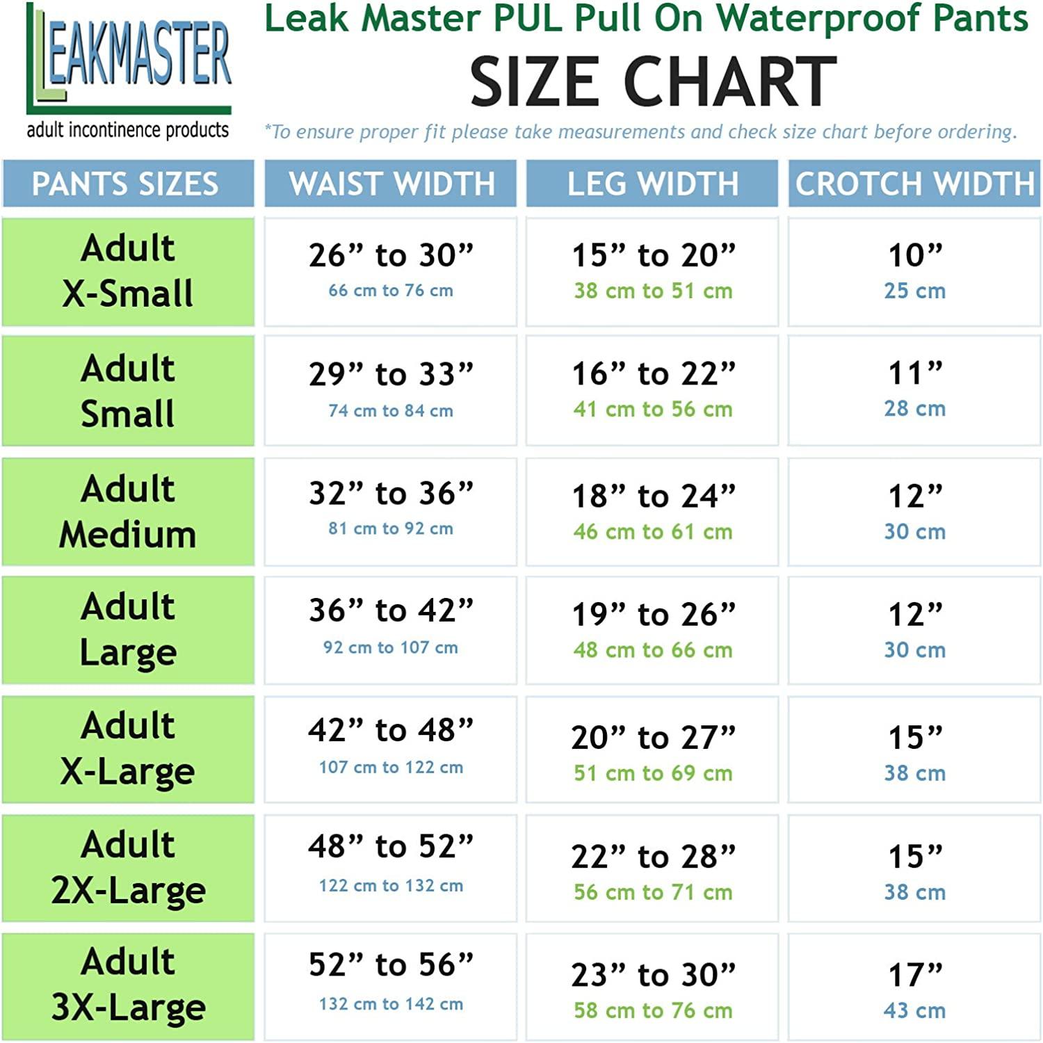 LeakMaster Adult PUL Waterproof Pants - Soft, Quiet, Breathable