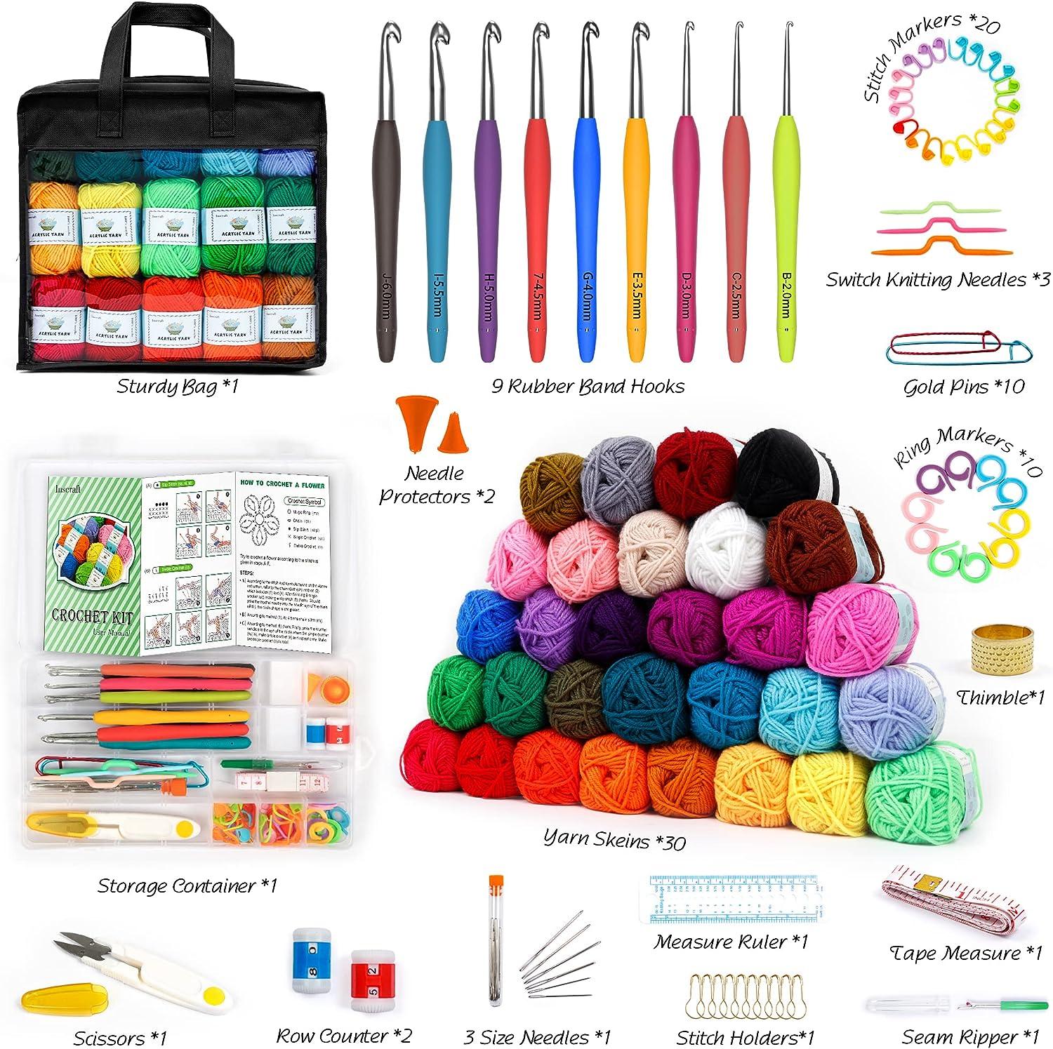  Aeelike Crochet Kit with Yarn for Beginner Adult, All in One  Starter Set Includes 1093 Yards 20pcs Acrylic Yarn Skeins Balls, 23pcs  Crochet Hooks,Crocheting Instruction and White Tote Storage Bag