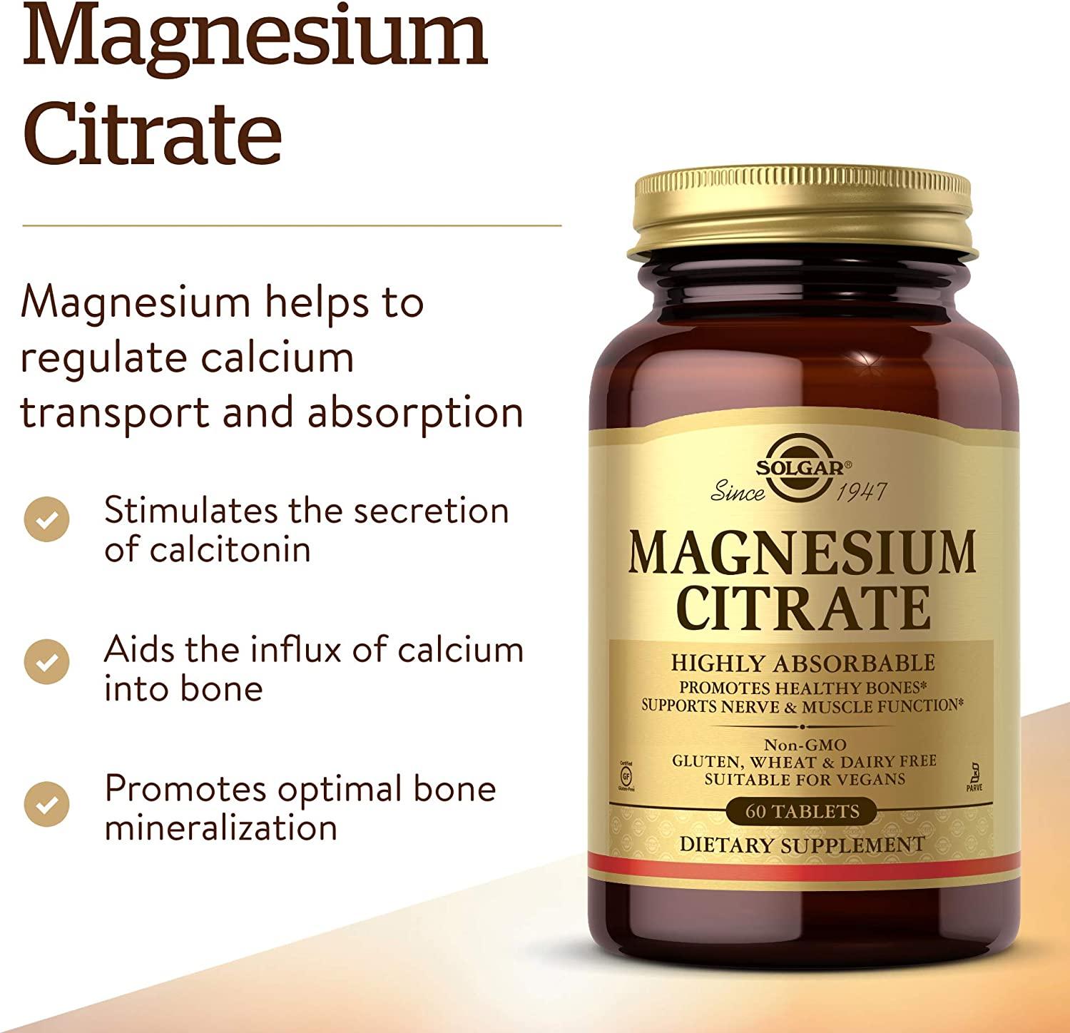 Solgar Magnesium Citrate 60 Tablets Premium Muscle Relaxant & Mineral