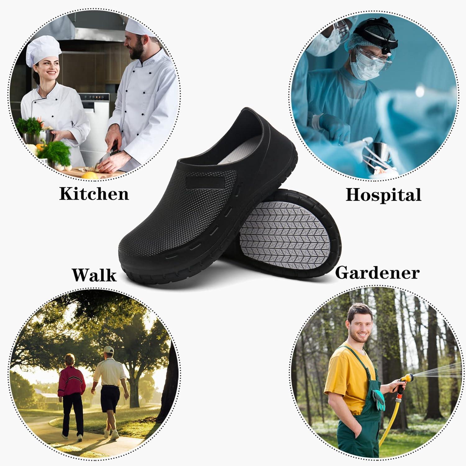 Chef Shoes  Kitchen Shoes for Men-Zapatos de Cocina Nonslip Water Proof  Oil Work Clogs for Mens Comfortable Nursing Nurse Shoes for Gardener Food  Service Office Seaside Extra Wide Clog-Men's Mules 11.5