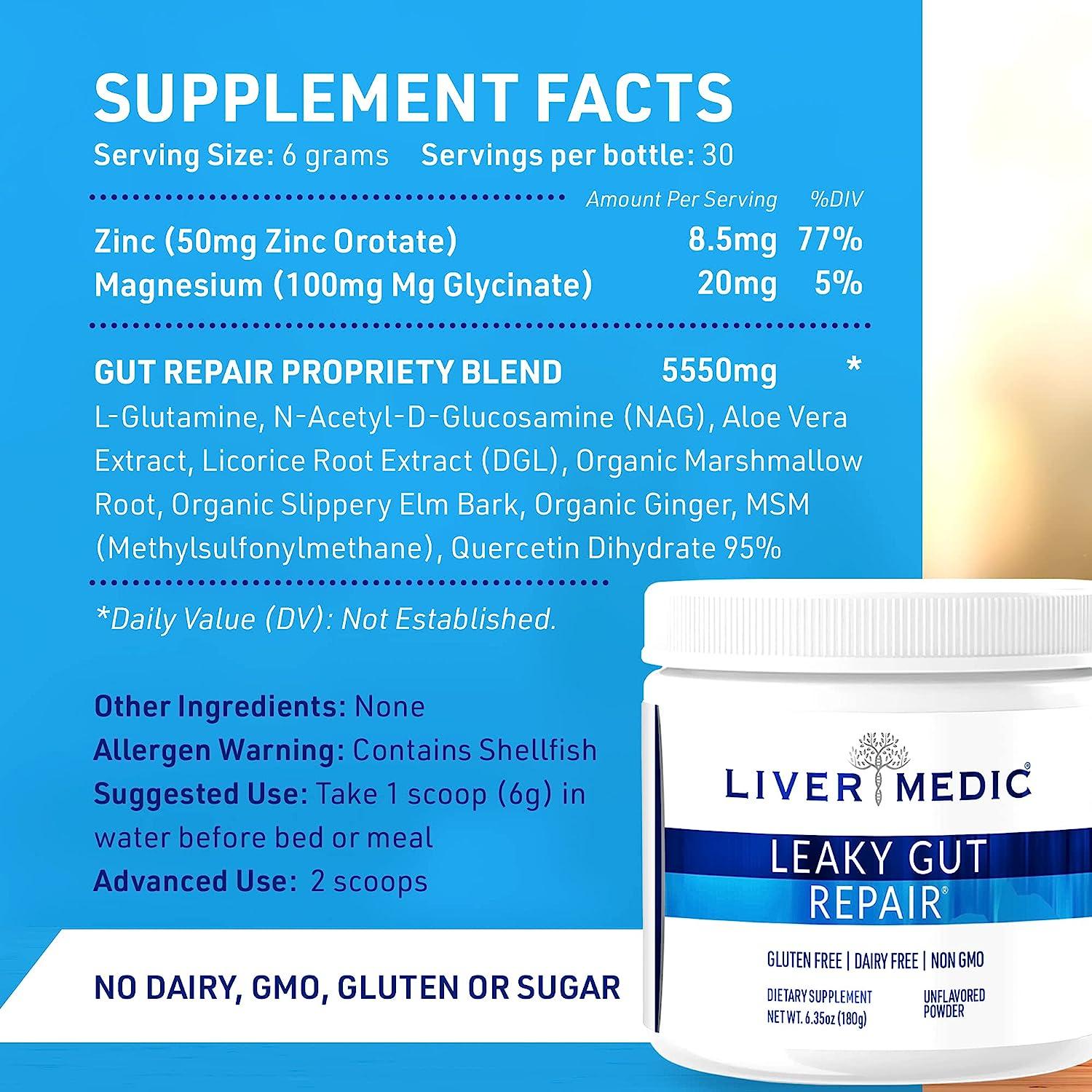 Liver Medic Leaky Gut Repair L Glutamine Powder - Gluten-Free Gut Health  Supplement - Soothes Bloating & IBS - 180g Unflavored | Buy Now with  Express International Delivery