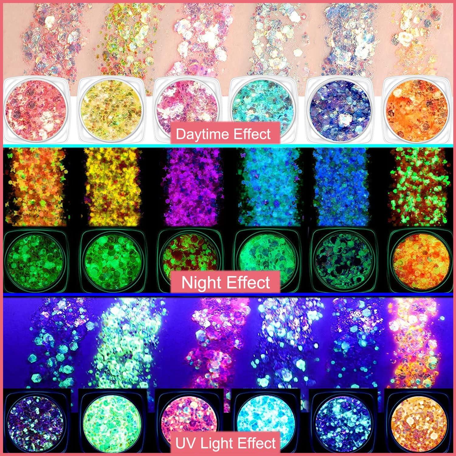 10G Glow in The Dark Glitter Luminous Chunky Nail Art Glitter Mixed Fine  Powder Iridescent Hexagon UV DIY Halloween Night - AliExpress