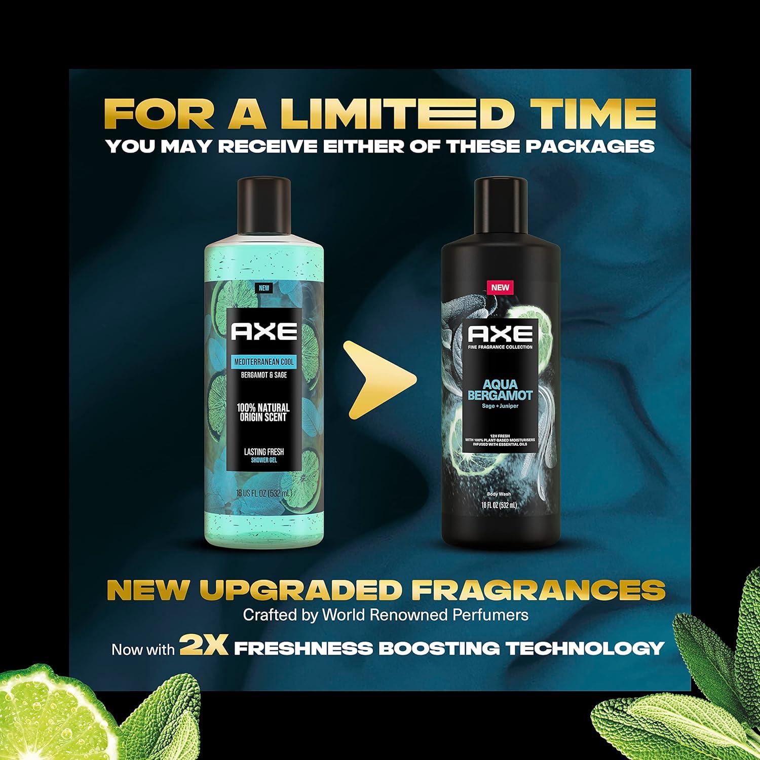 AXE Aqua Bergamot Men's Body Wash 4-Pack 12h Refreshing Scent