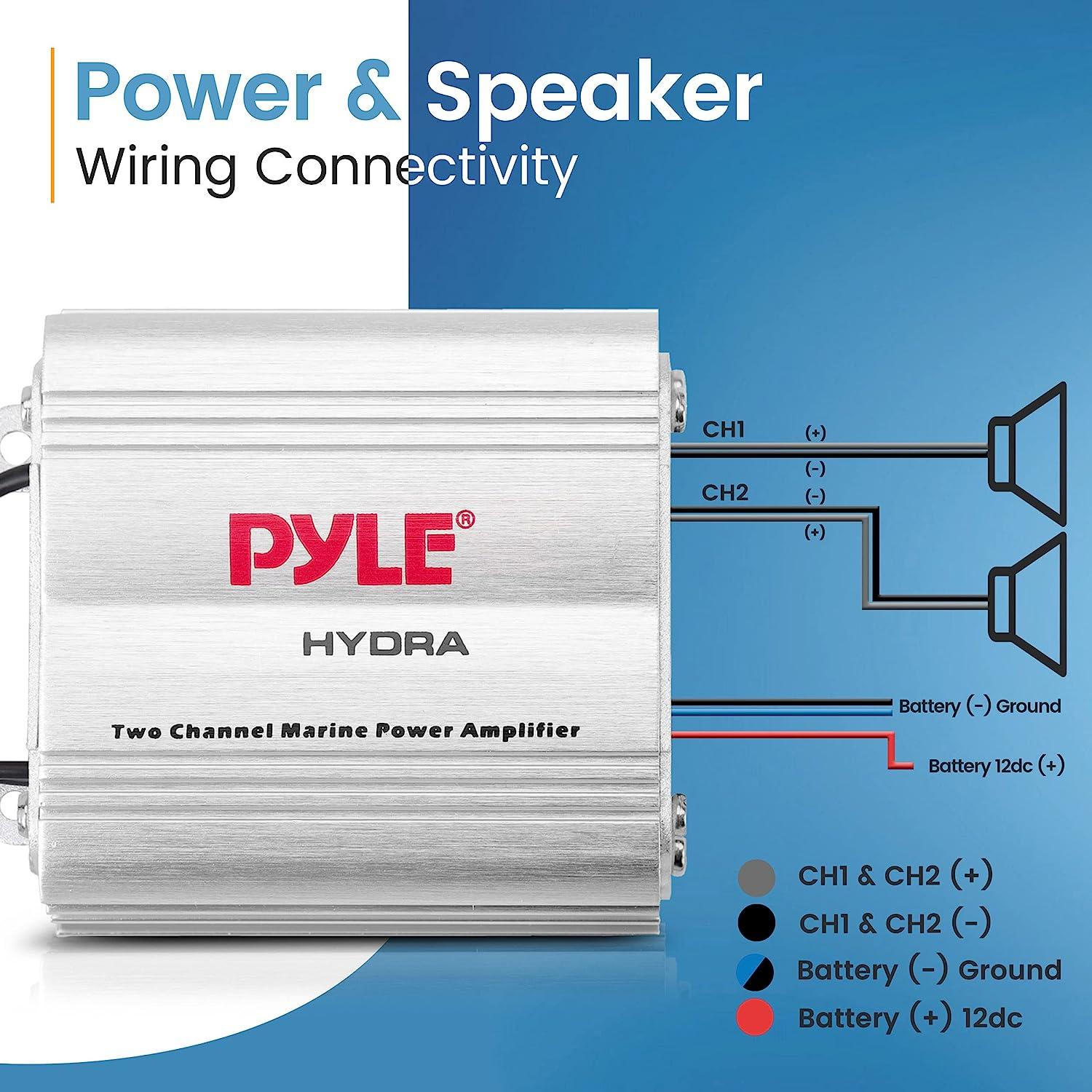 Pyle Hydra Marine Amplifier Upgraded Elite Series 400 Watt 2 Channel