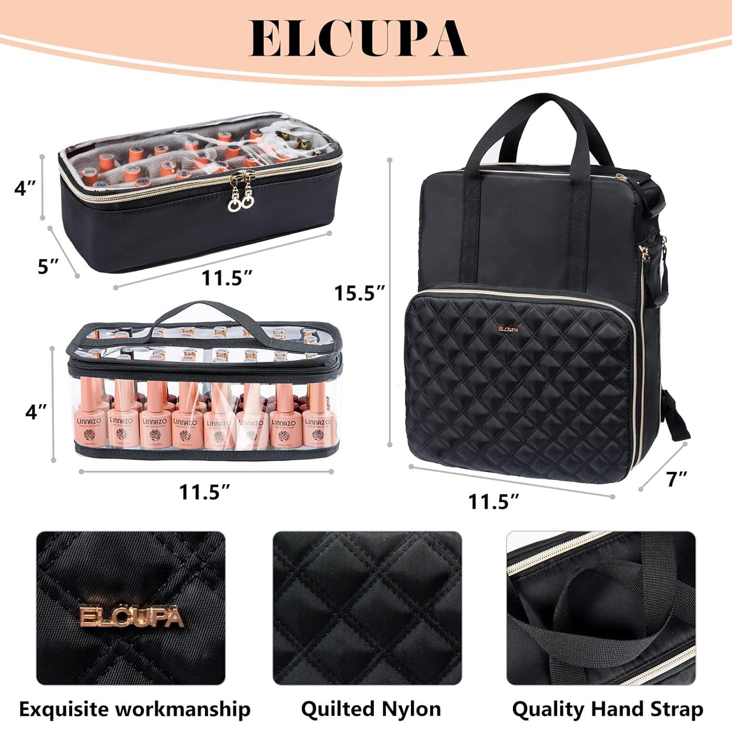 ELCUPA Nail Polish Organizer Backpack Holds 8493 Bottles and a Nail