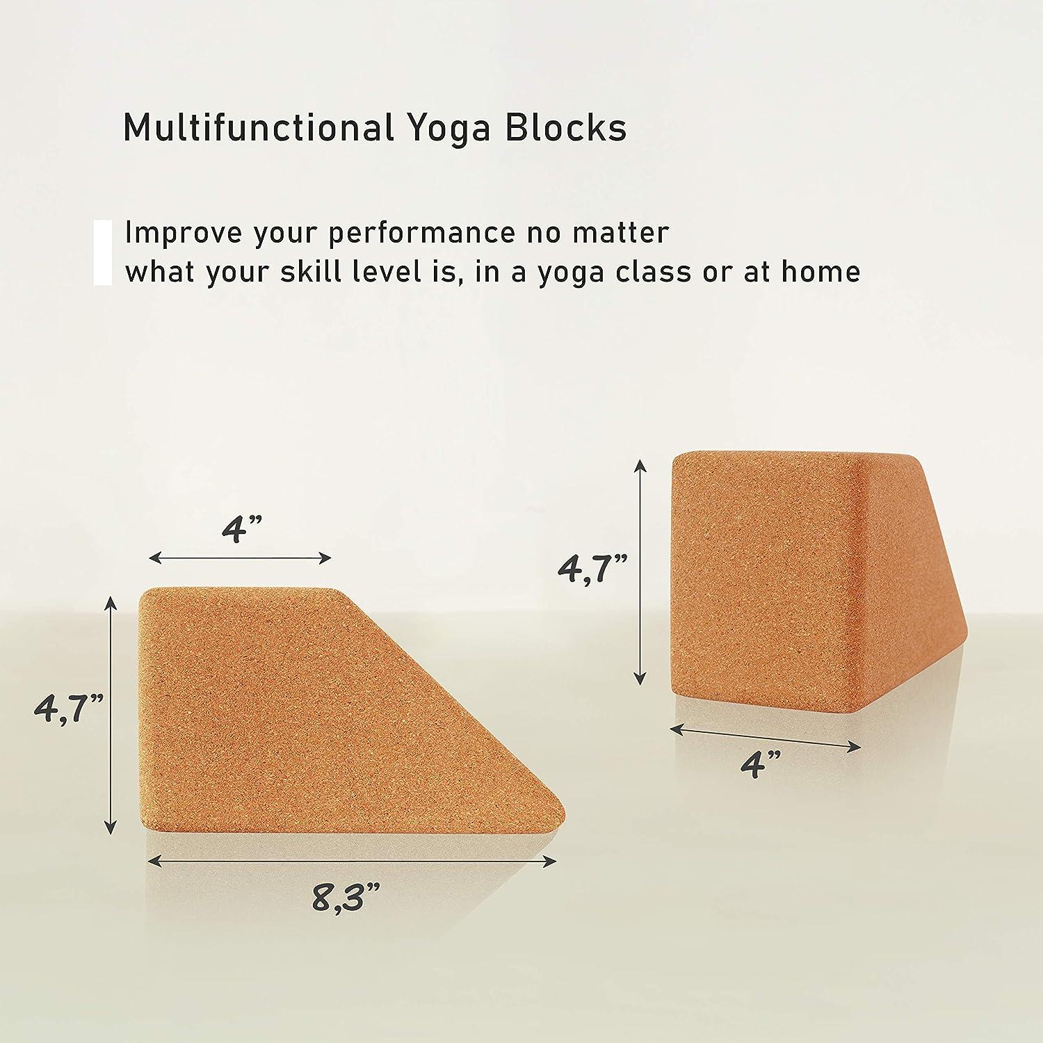 Multifunctional Cork Yoga Blocks 2 Pack - Trapezoid Yoga Block Set