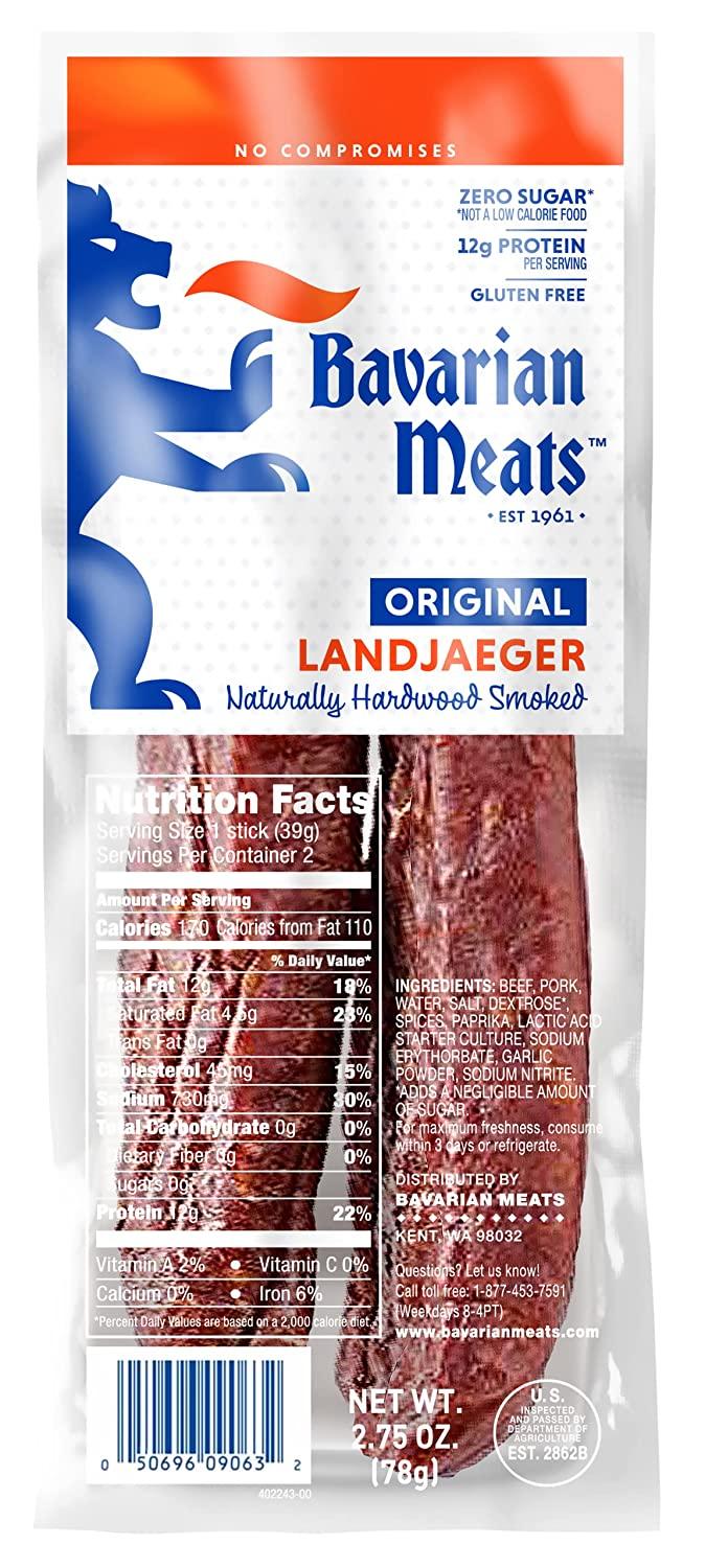 Bavarian Meats Landjaeger German Style Smoked Sausage Snack Sticks, 2.