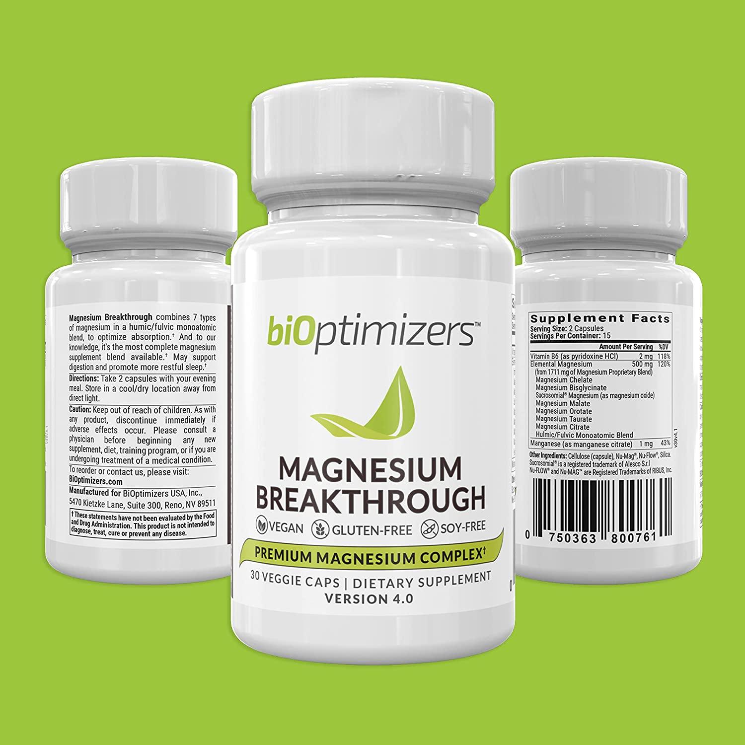 BiOptimizers Magnesium Breakthrough 30 Capsules Natural Stress