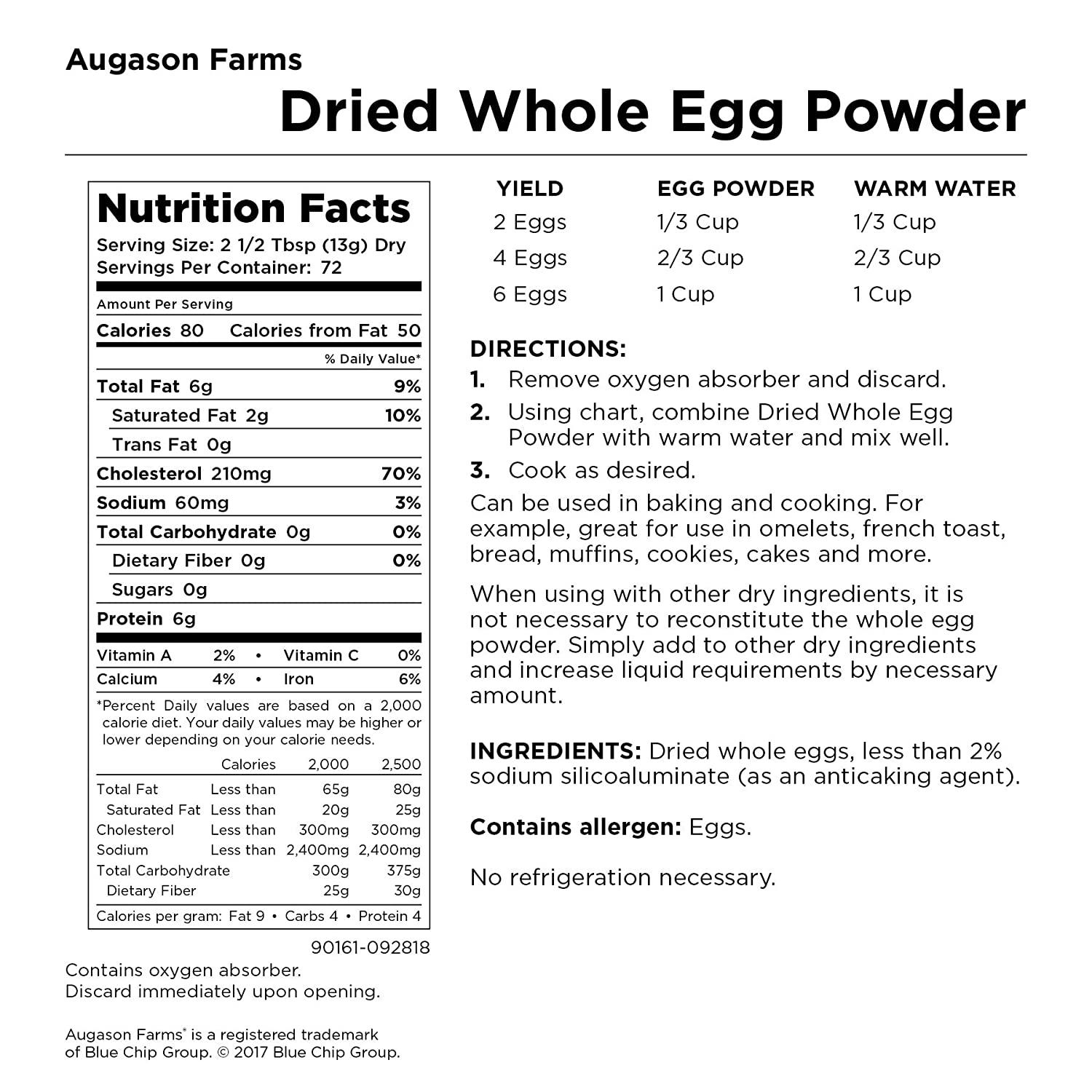 Augason Farms Dried Whole Egg Product 2lbs No. 10 Can LongTerm