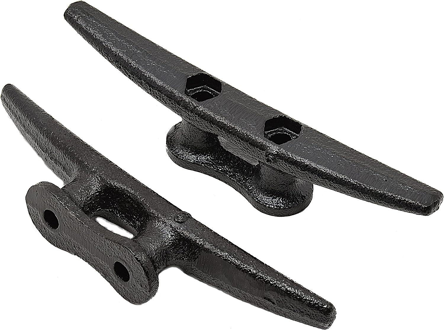 QPURO 6" Dock Cleat Black 6 Inch Cast Iron Boat Cleats, Rope Cleat