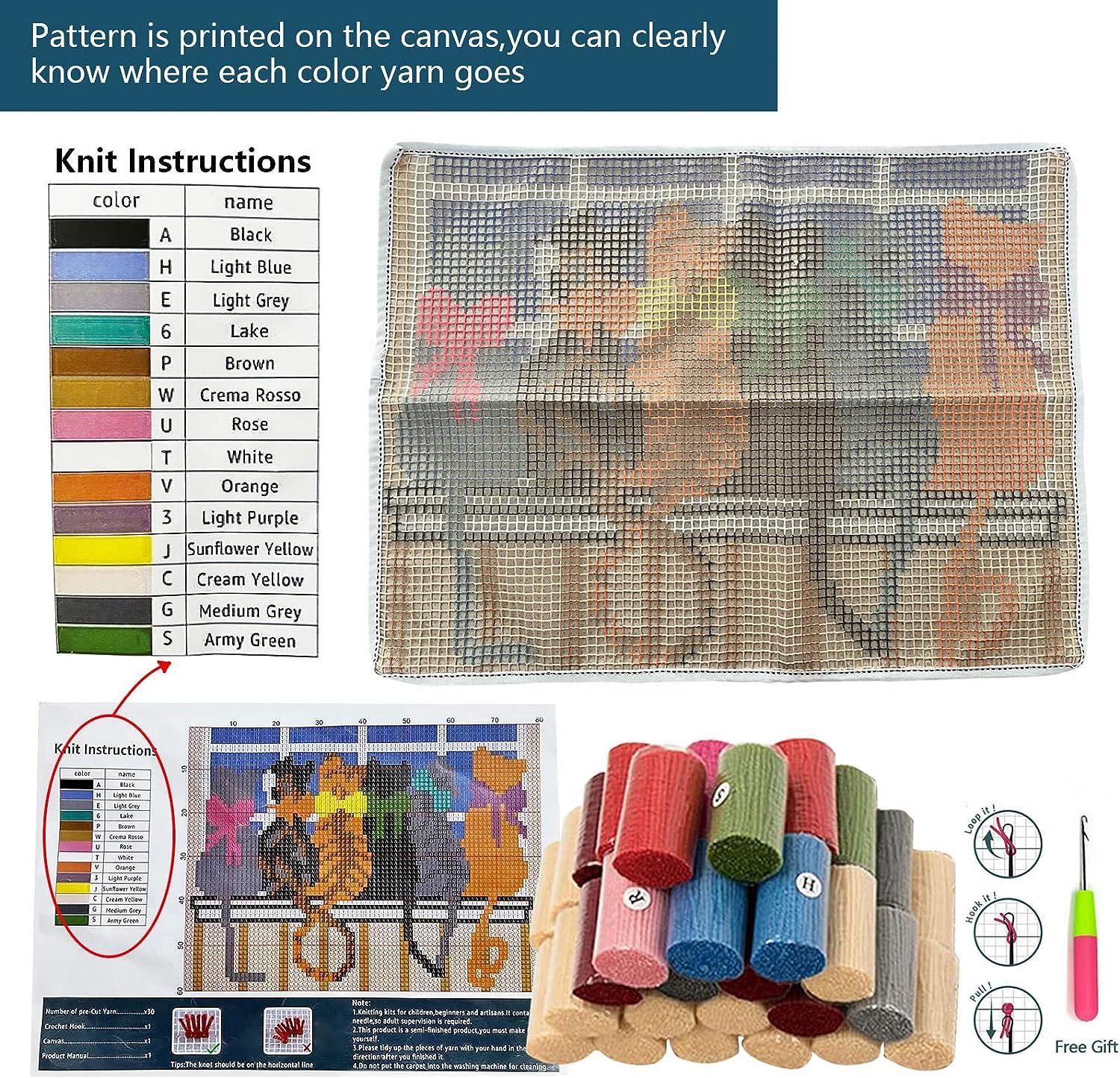 Animal Cat Latch Hook Pillow Kits DIY Needlework Crocheting Kit Rug Yarn  Handmade Unfinished Embroidery Pillowcase
