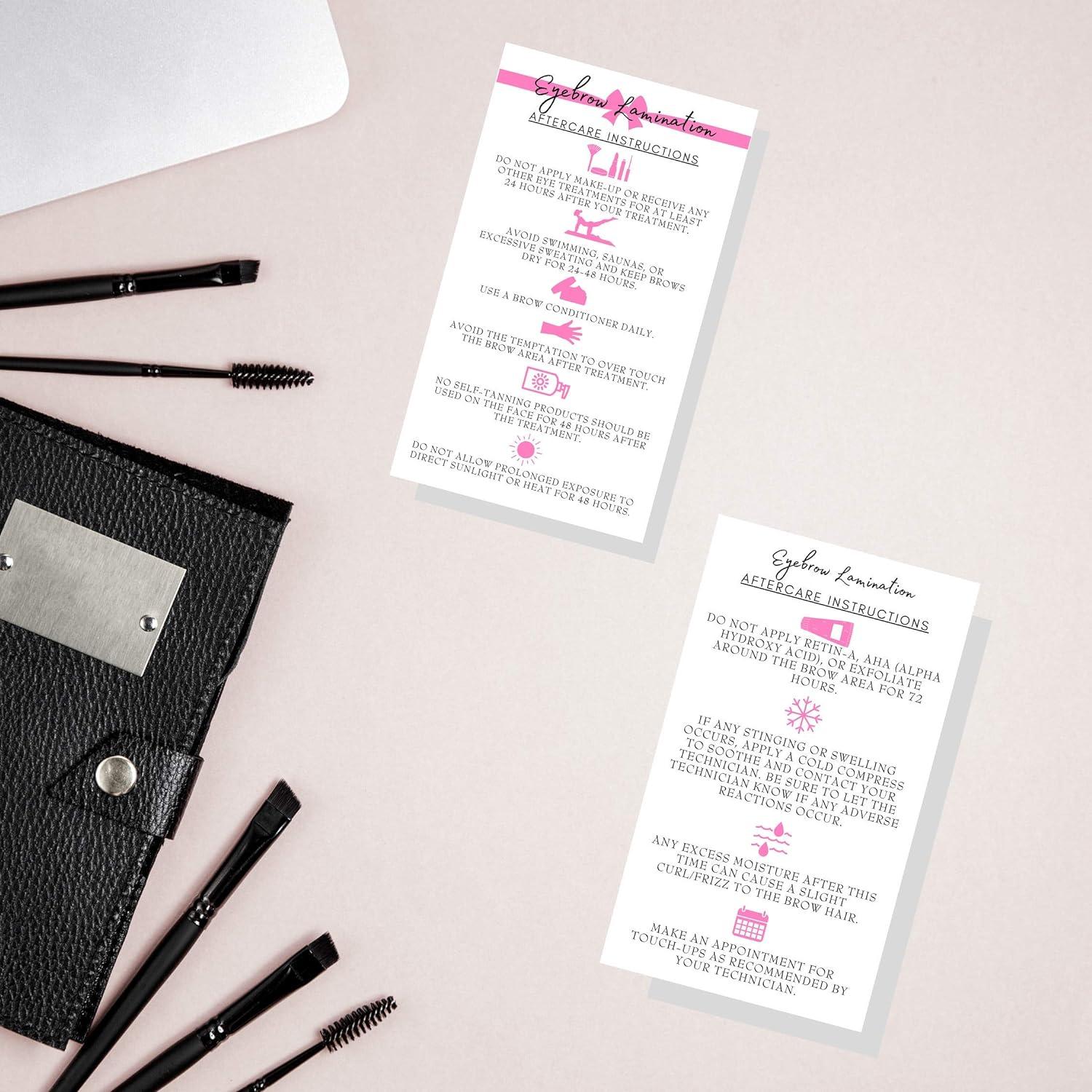 Brow Lamination Aftercare Instruction Cards 50 Pack 2x3.5 inches