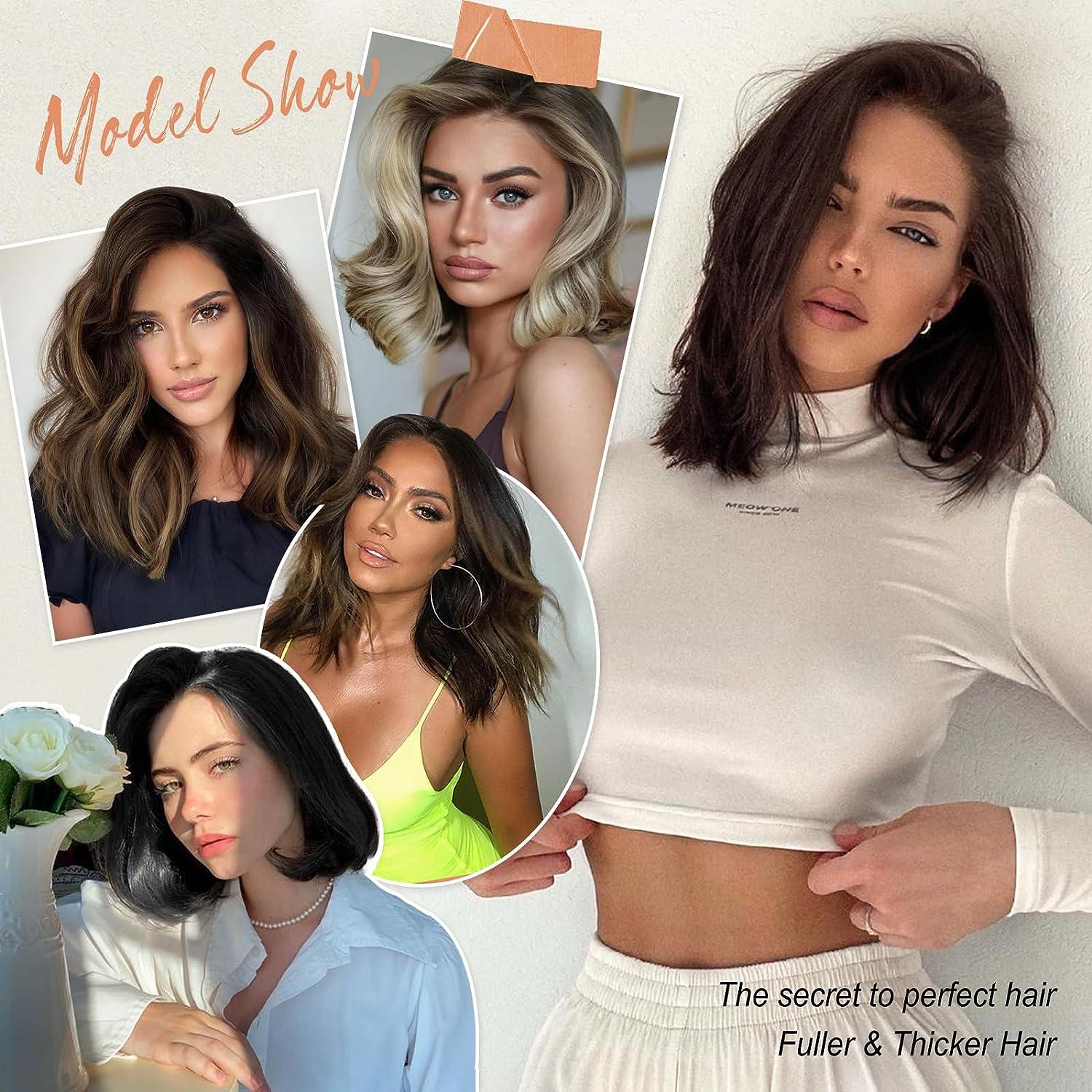 FORCUTEU Short Dark Brown Hair Toppers 4PCS Clip in Hair