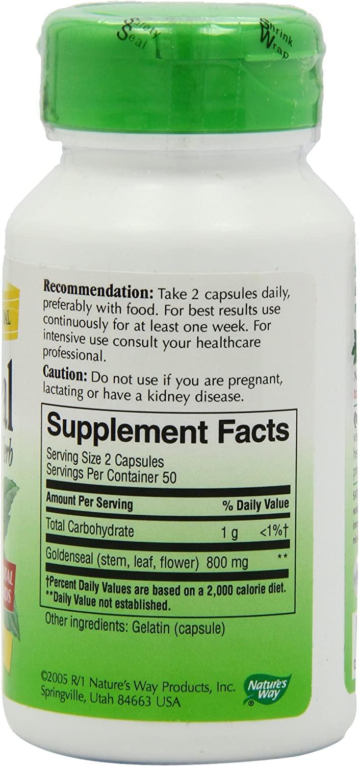 Nature's Way Goldenseal Herb 800 mg 100 Capsules Premium Herbal