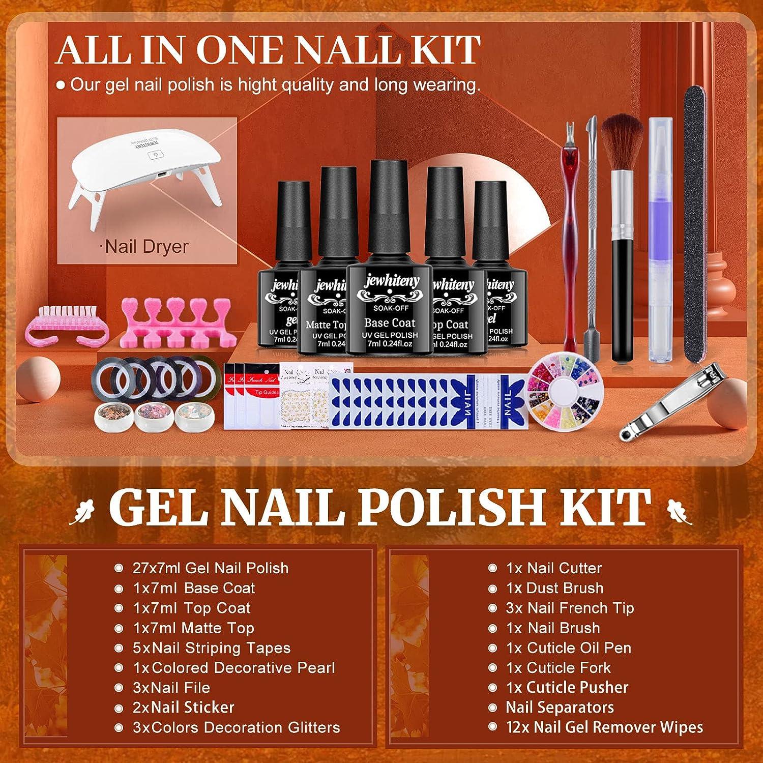 UV Nail Gel Kit with UV LED Light Base Top Coat Nail Desiccant Primer Nail  Art | eBay