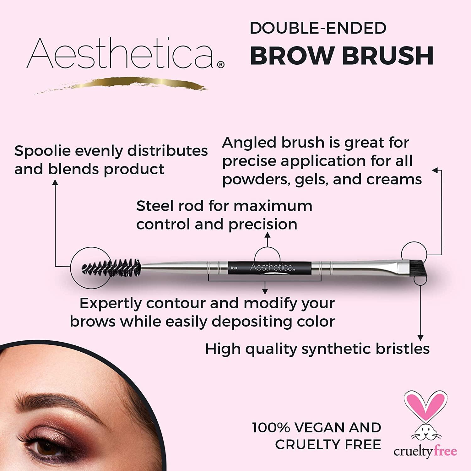 Aesthetica Pro Series Double Ended Eyebrow Brush & Spoolie Angled