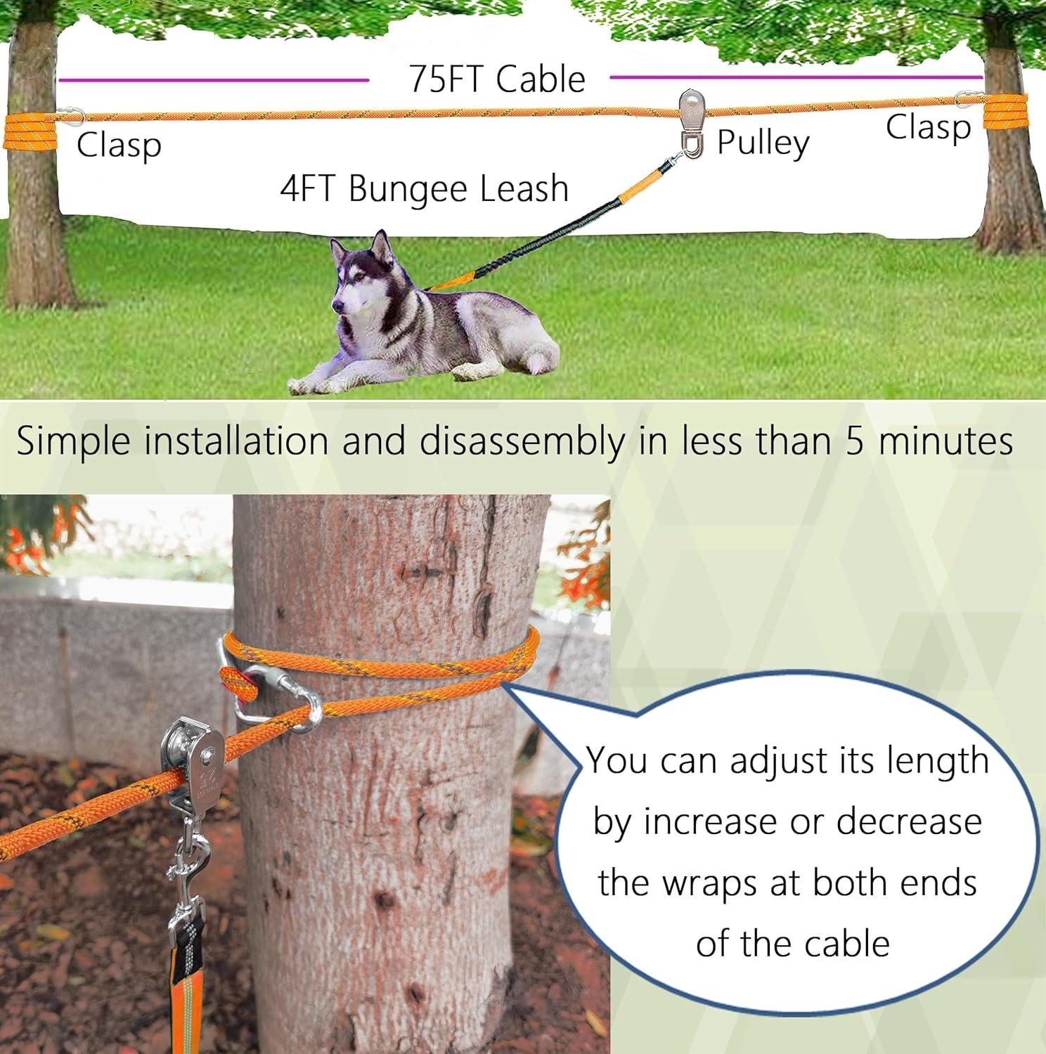 Hands Free Dog Leash 75ft Dog Run Cable For Large Dogs ZENGSUSU 75ft Dog  Tie Out Cable With Trolley System - Heavy Duty Runner For Large Dogs Up To  300lbs Large Dog