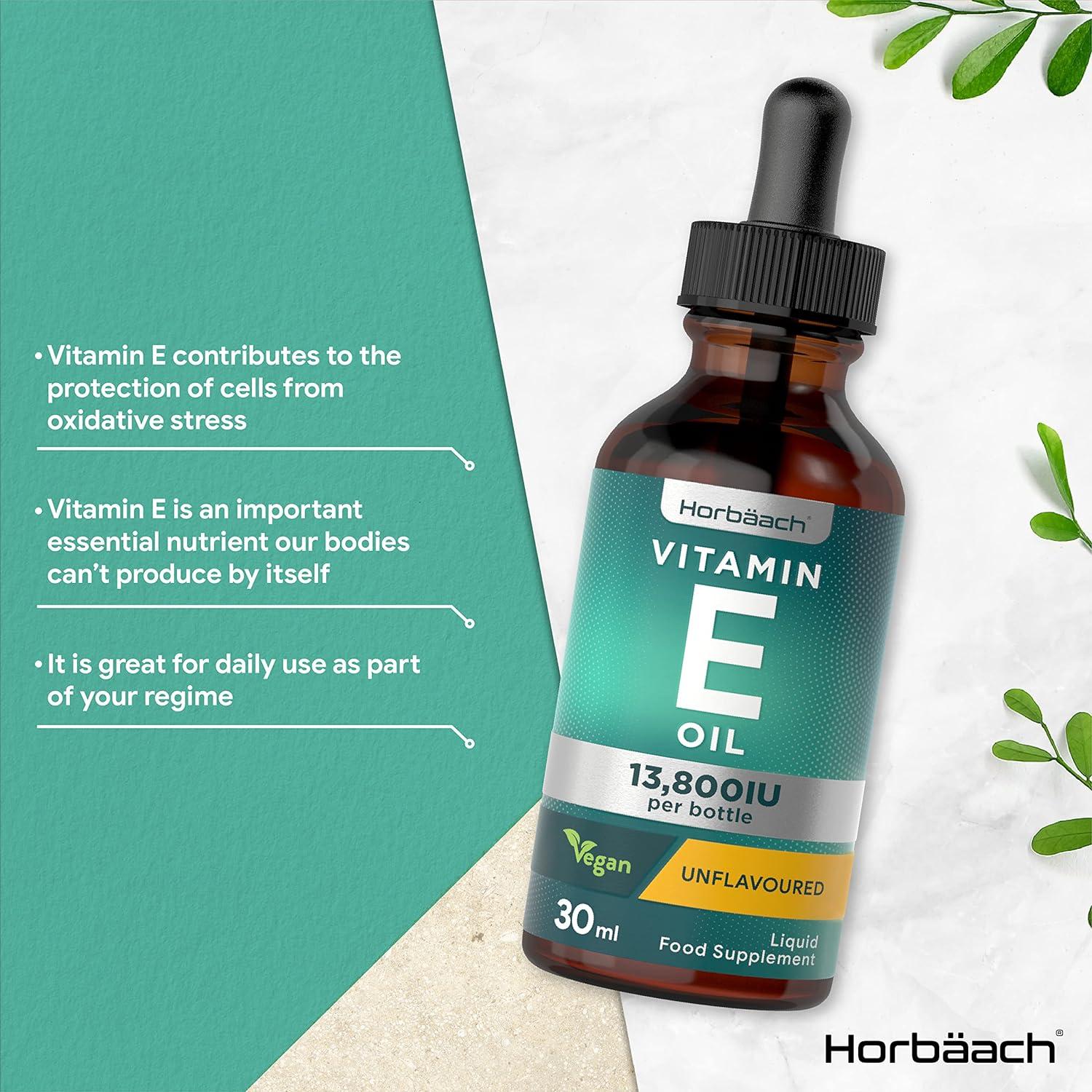 Vegan Vitamin E Oil Oral Drops 30ml | 230iu | 13 800iu per Bottle |  Unflavoured Liquid Supplement by Horbaach | Buy Now with Express  International Delivery