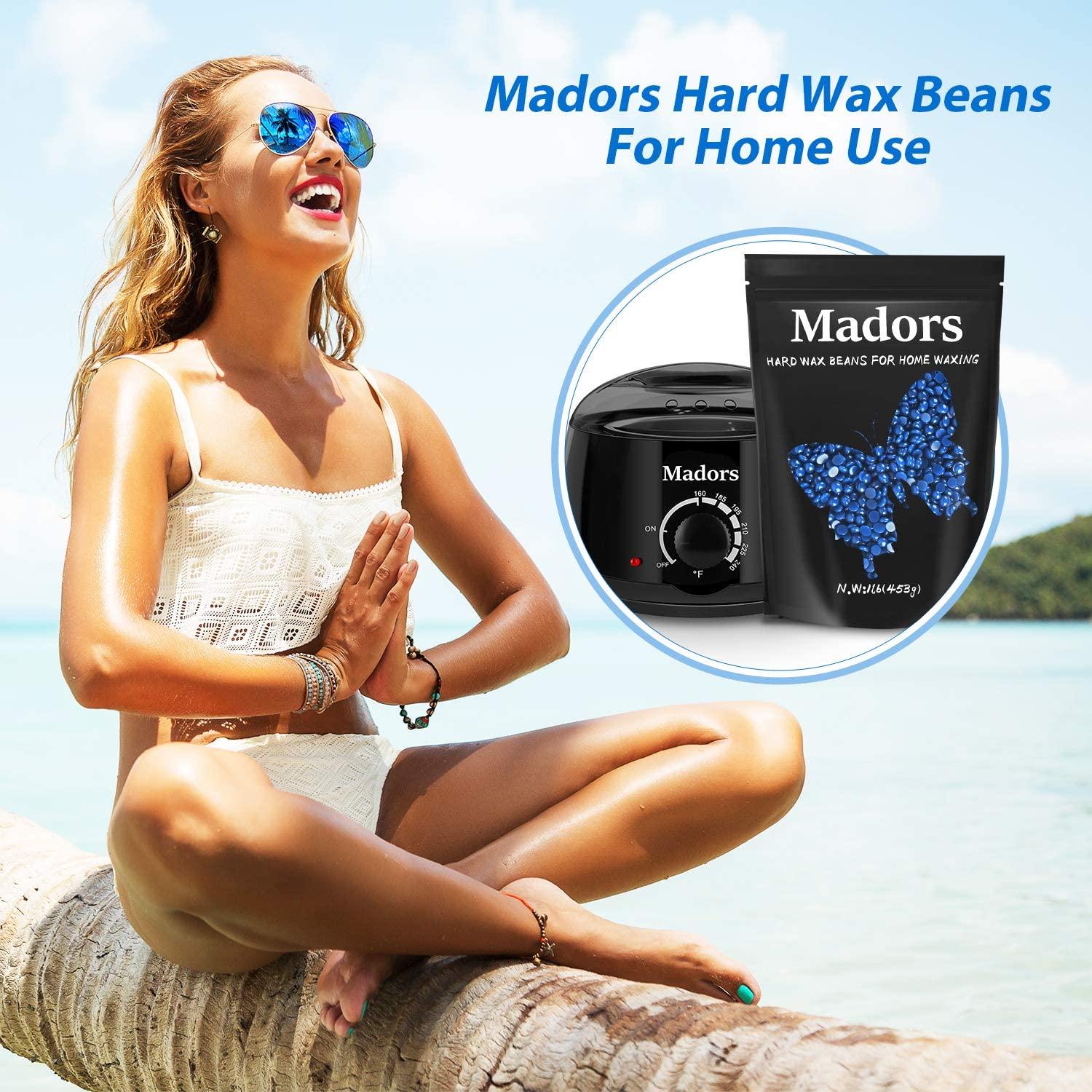 Madors Hard Wax Beads 1lb Kit with 10 Applicator Sticks Hair Removal
