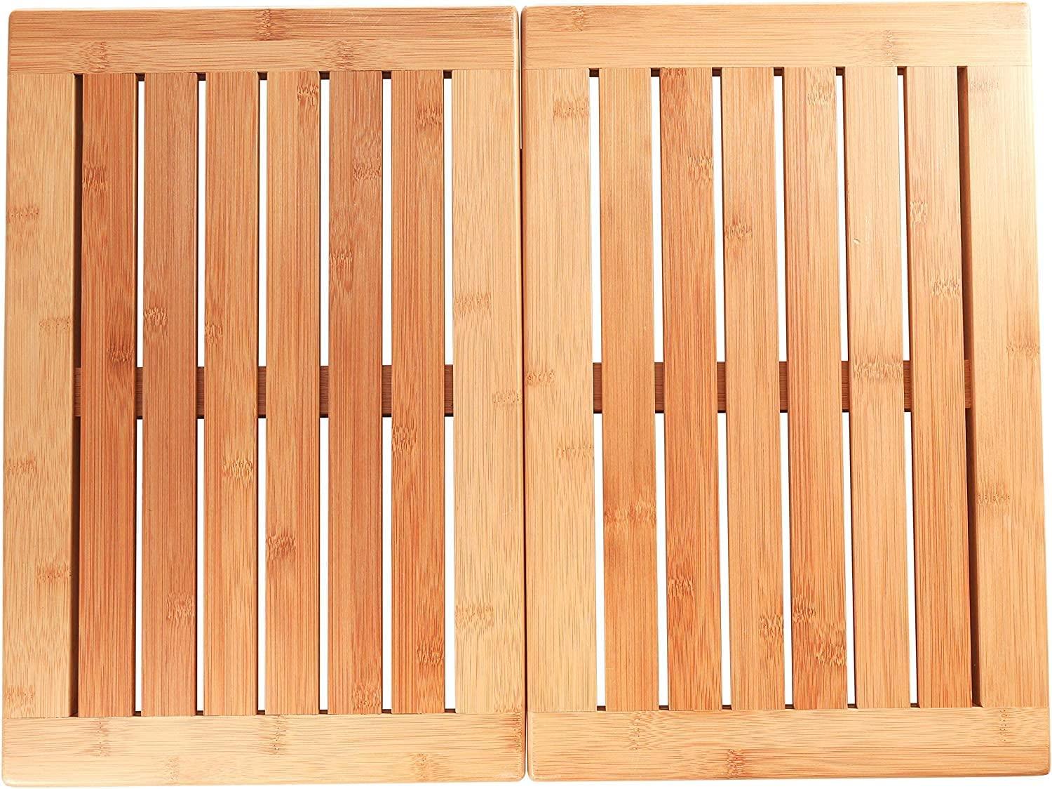 Bamboo Shower Mat Foldable & NonSlip Wood Bath Mat 18 x 24 Inches