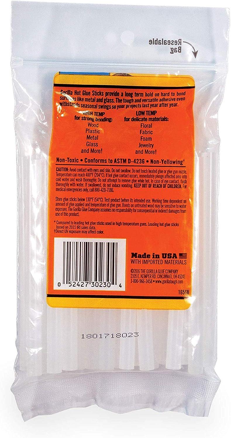 Gorilla Hot Glue Sticks Mini Size 4" Long x .27" Diameter 30 Count