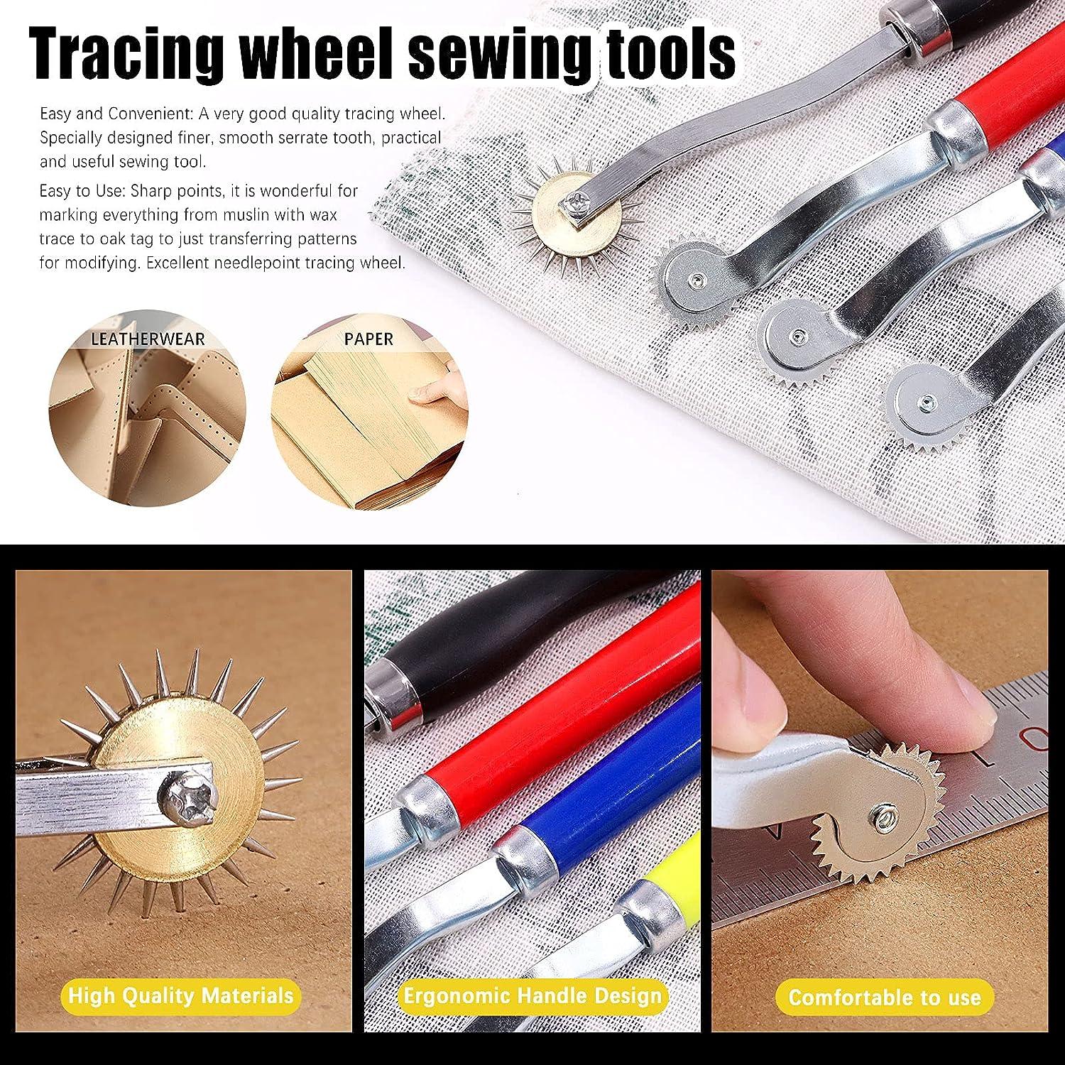 Mardatt 8Pcs Professional Leather Sewing Tools Kit with Tracing Wheels,  Stainless Steel Pattern Notcher, Scratch Awl, Tailors Chalk, Soft Measuring  Tape for Leather Tailor Paper Cloth Sewing
