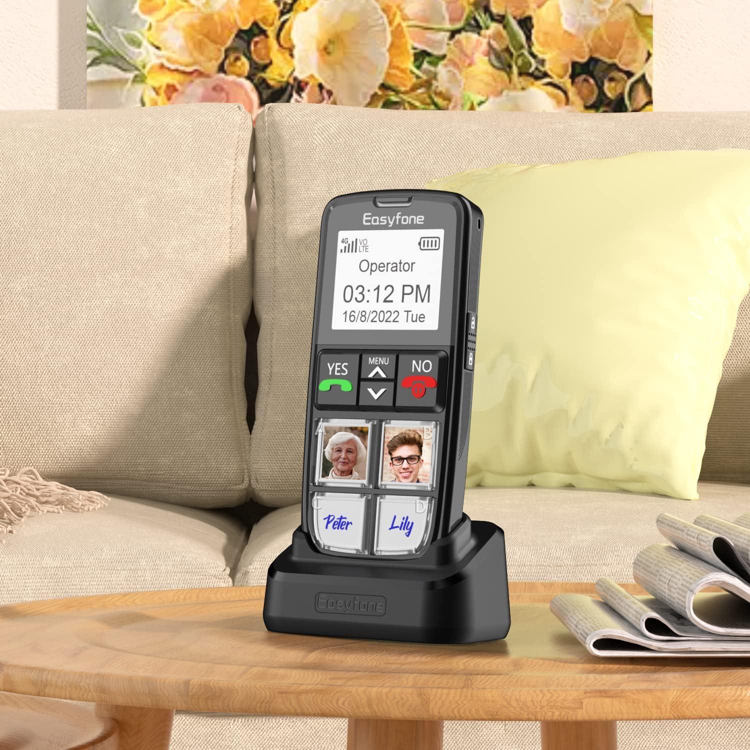  Easyfone Teléfono celular T6 4G con botón de imagen más fácil  de usar para personas mayores, botón SOS, sonido claro, base de carga  fácil, tarjeta SIM y planes flexibles, adecuado para