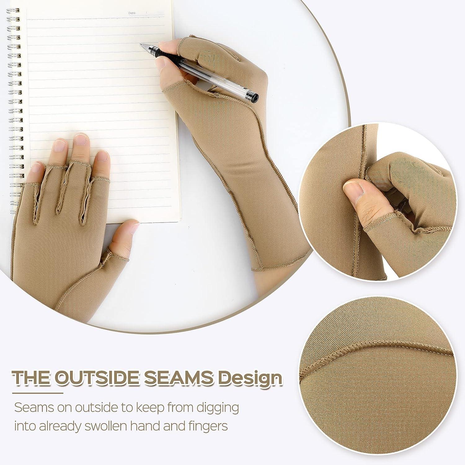 Janmercy 3 Pairs Arthritis Compression Gloves Outside Seams Fingerless Compression Gloves for