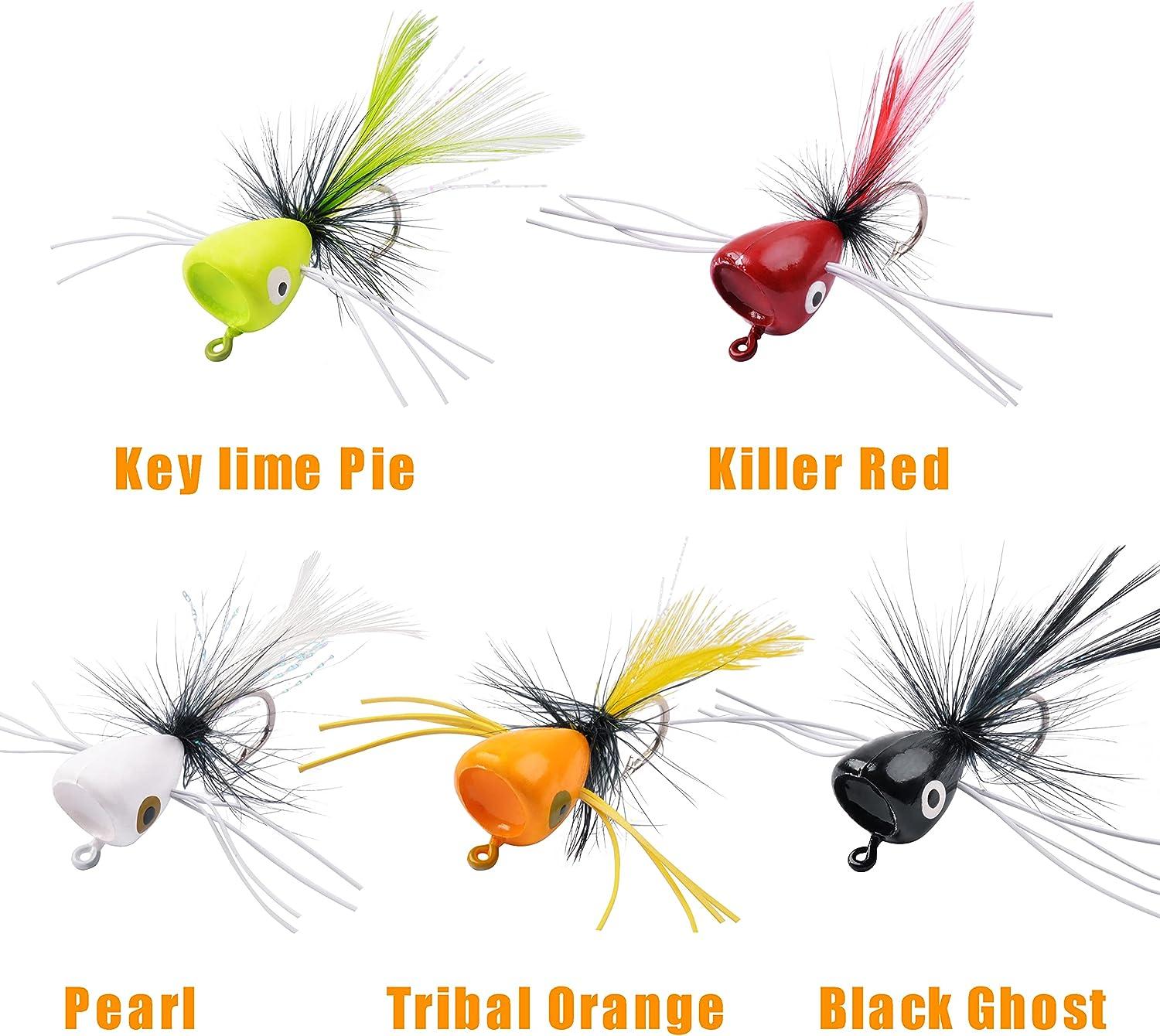 Fly Fishing Poppers, 12pcs Popper Flies for Fly Fishing Topwater Bass  Panfish Trout Salmon Bluegill Poppers Flies Bugs Lures Colorful Fishing Bait  Lures with Hooks for Freshwater Fishing Assortment white-12pcs