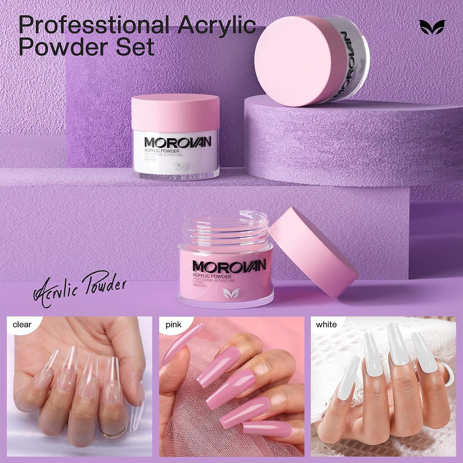 Morovan Acrylic Nail Kit with Drill and UV Light Professional Set for Nail Extensions Glitter Powder and Nail Art DIY Starter Kit for Home Multicolor